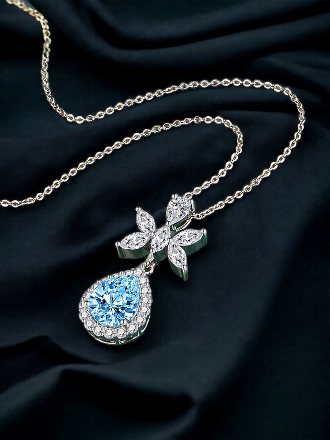 

Designs & You Silver Plated CZ Studded Pendant With Chain