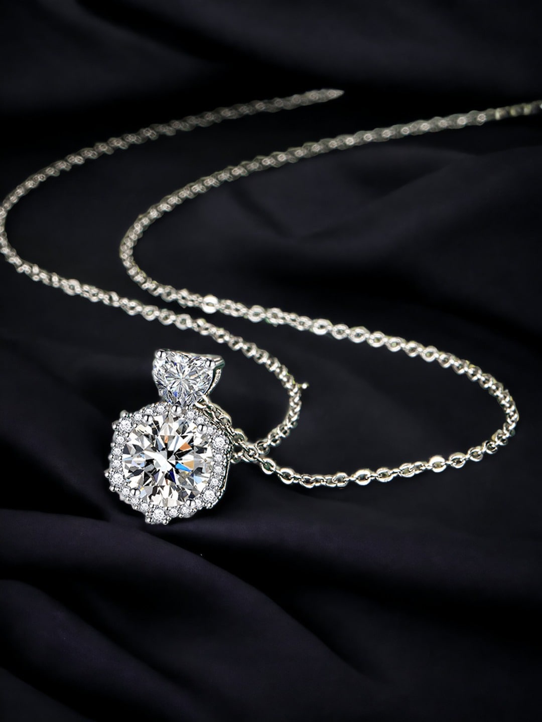 

Designs & You Silver-Plated CZ Studded Pendant With Chain