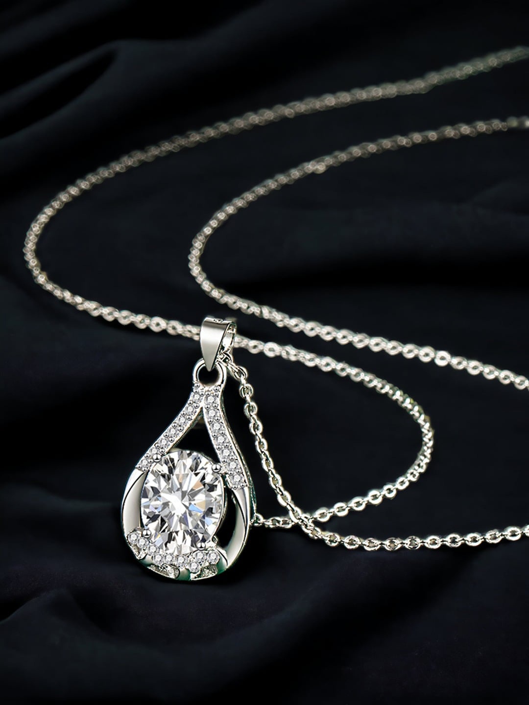 

Designs & You Silver Plated Cubic Zirconia-Studded Pendant with Chain