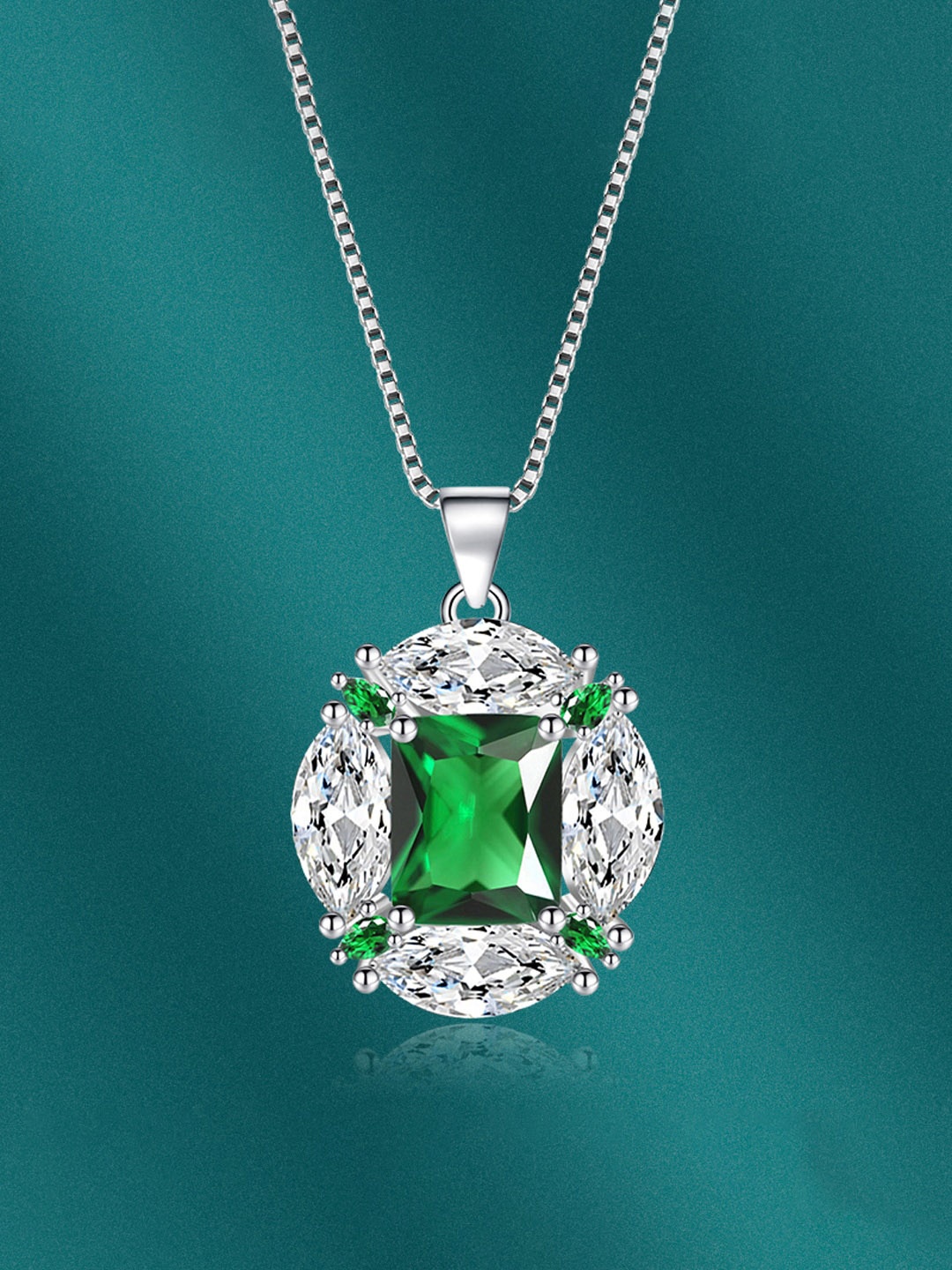 

Designs & You Silver-Plated Cubic Zirconia Studded Pendant With Chain
