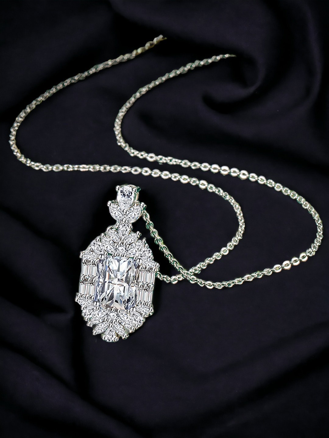 

Designs & You Silver-Plated CZ Studded Pendant With Chain