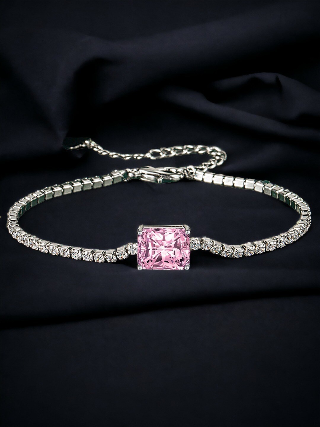 

Designs & You Silver-Plated Brass Cubic Zirconia Stone Studded Wraparound Bracelet