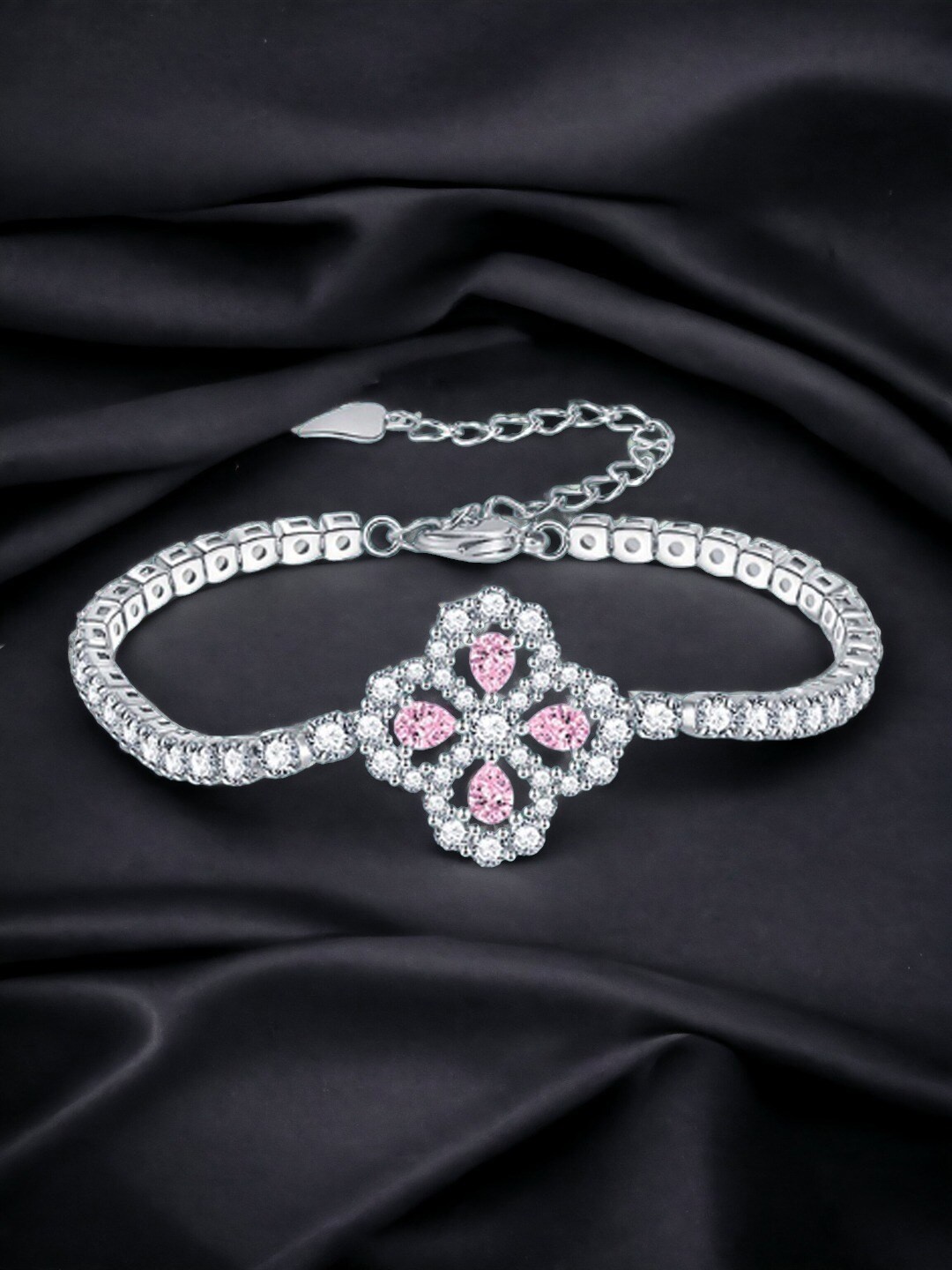 

Designs & You Silver-Plated Brass Cubic Zirconia Stone Studded Wraparound Bracelet
