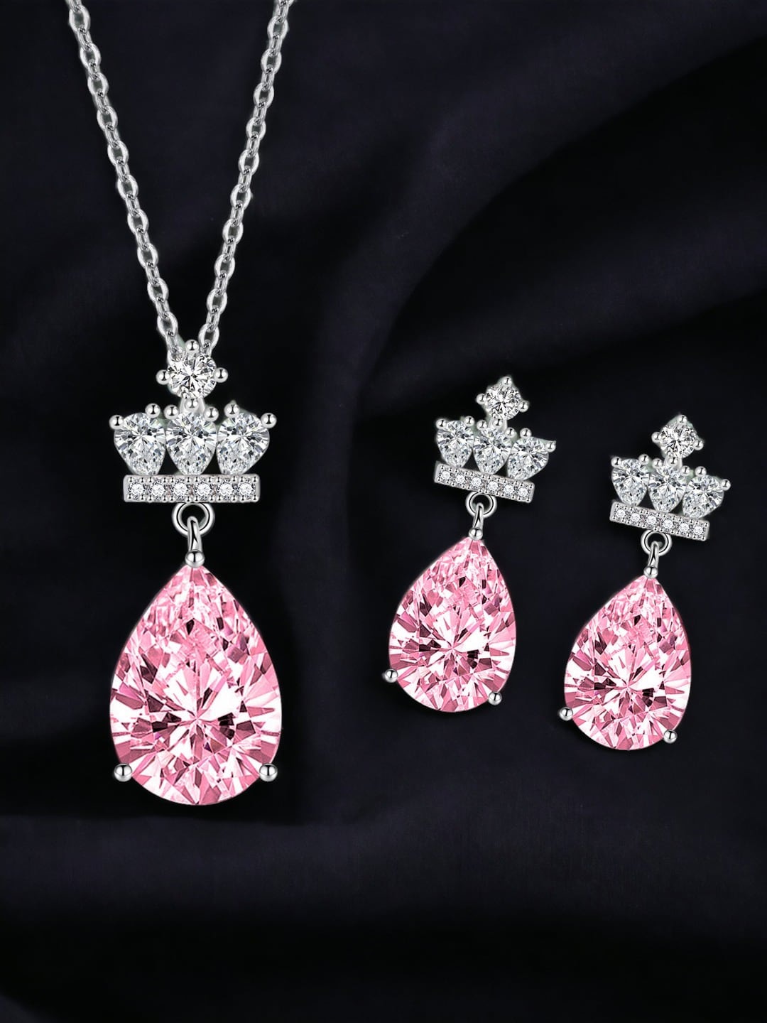 

Designs & You Silver-Plated CZ-Studded Jewellery Set, Pink