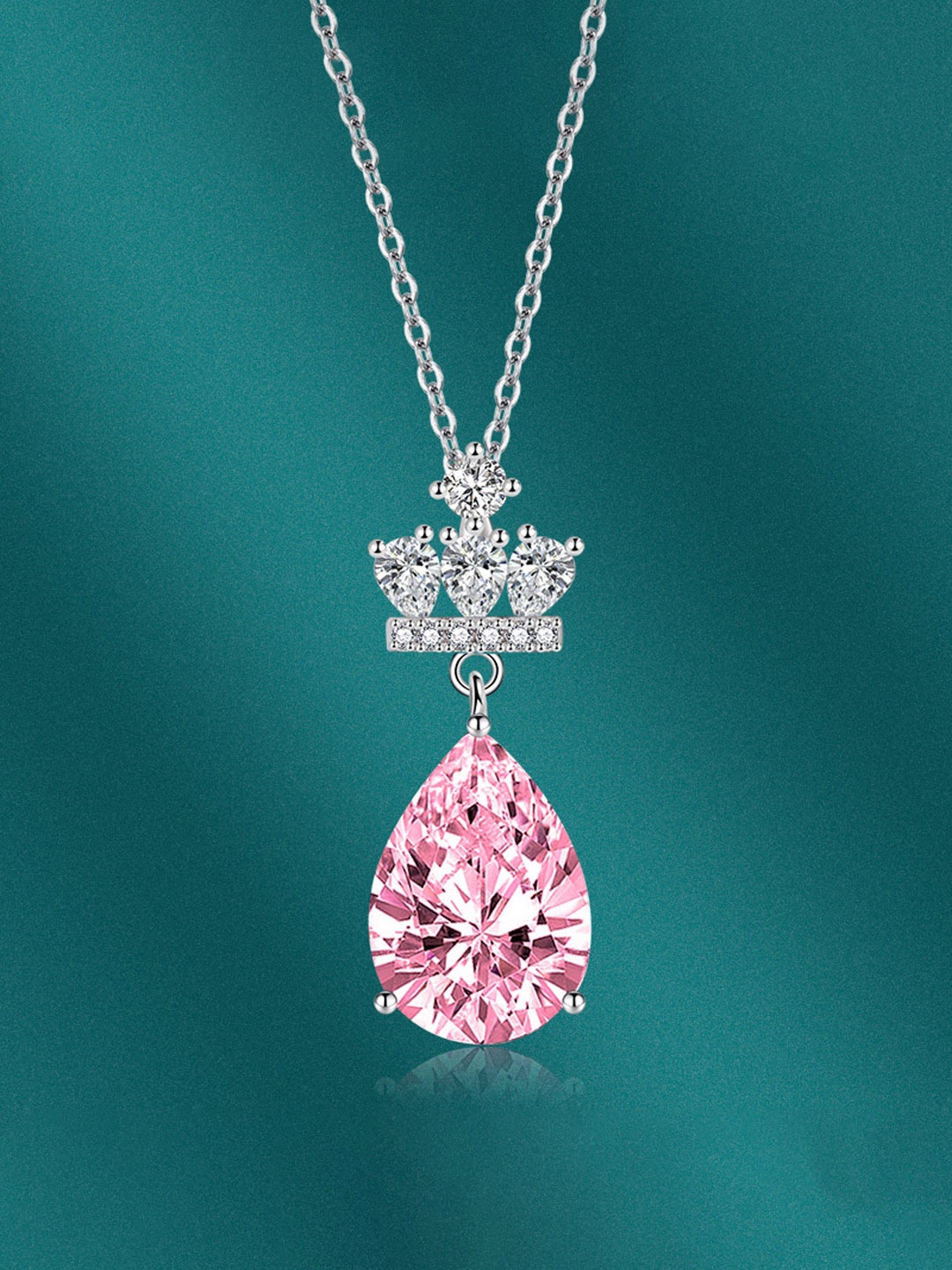 

Designs & You Silver-Plated Cubic Zirconia Studded Pendant With Chain
