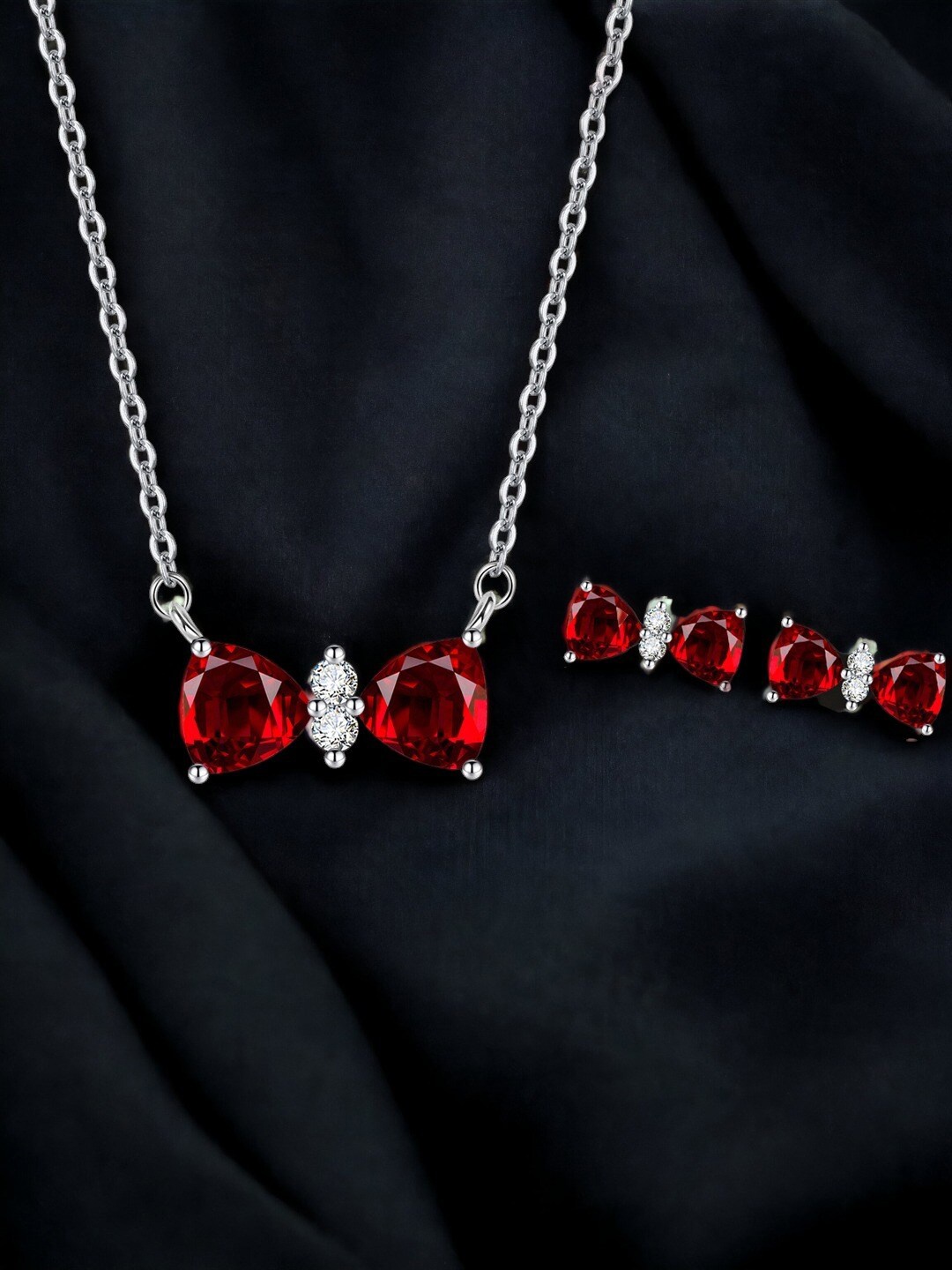 

Designs & You Silver-Plated CZ-Studded Jewellery Set, Red