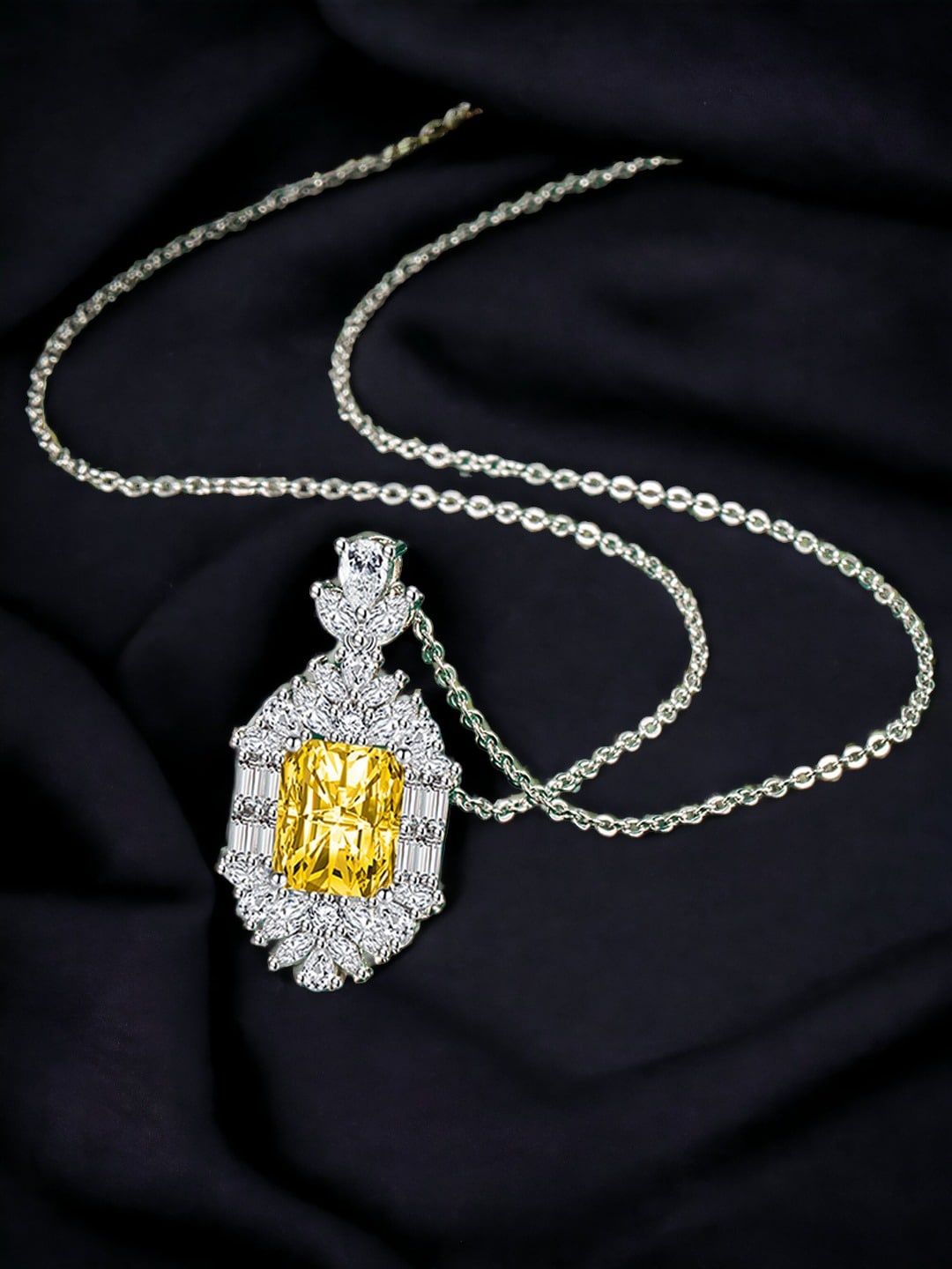 

Designs & You Silver-Plated Cubic Zirconia Studded Pendant With Chain