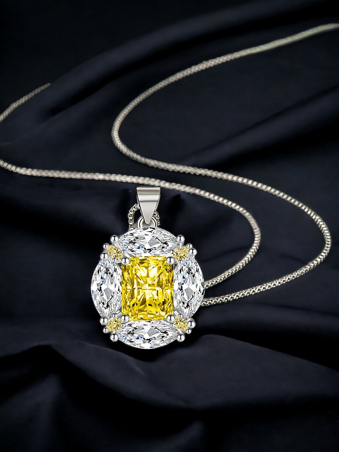 

Designs & You Silver-Plated CZ Studded Pendant With Chain