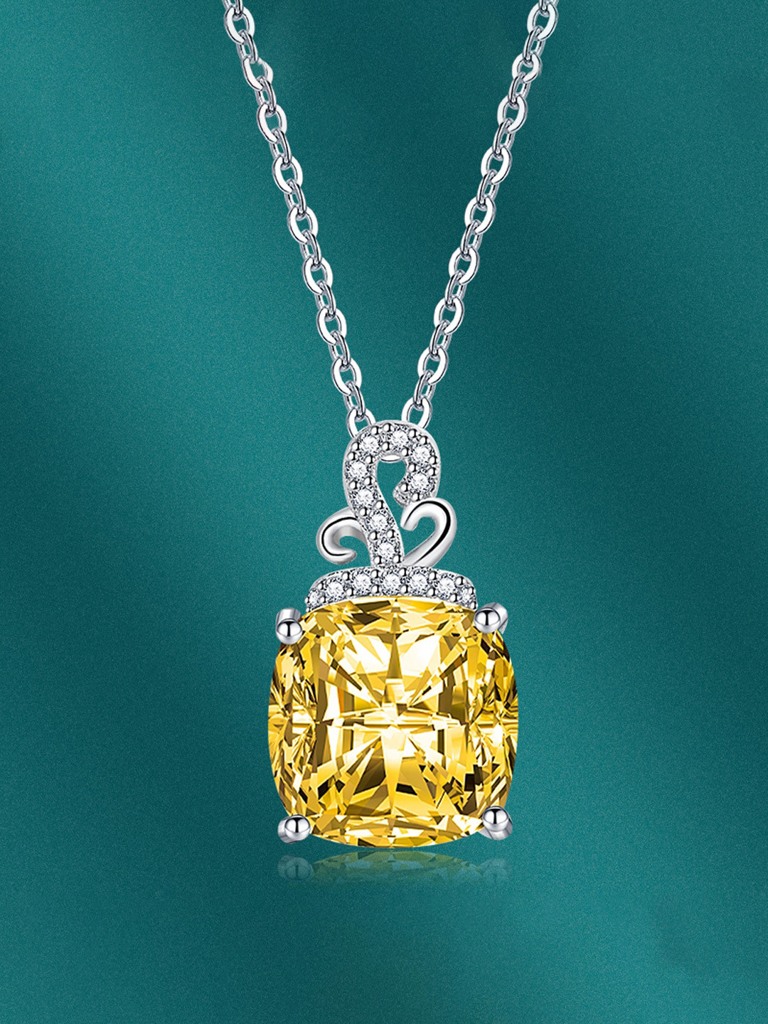 

Designs & You Silver-Plated CZ-Studded Square Shape Pendant With Chain