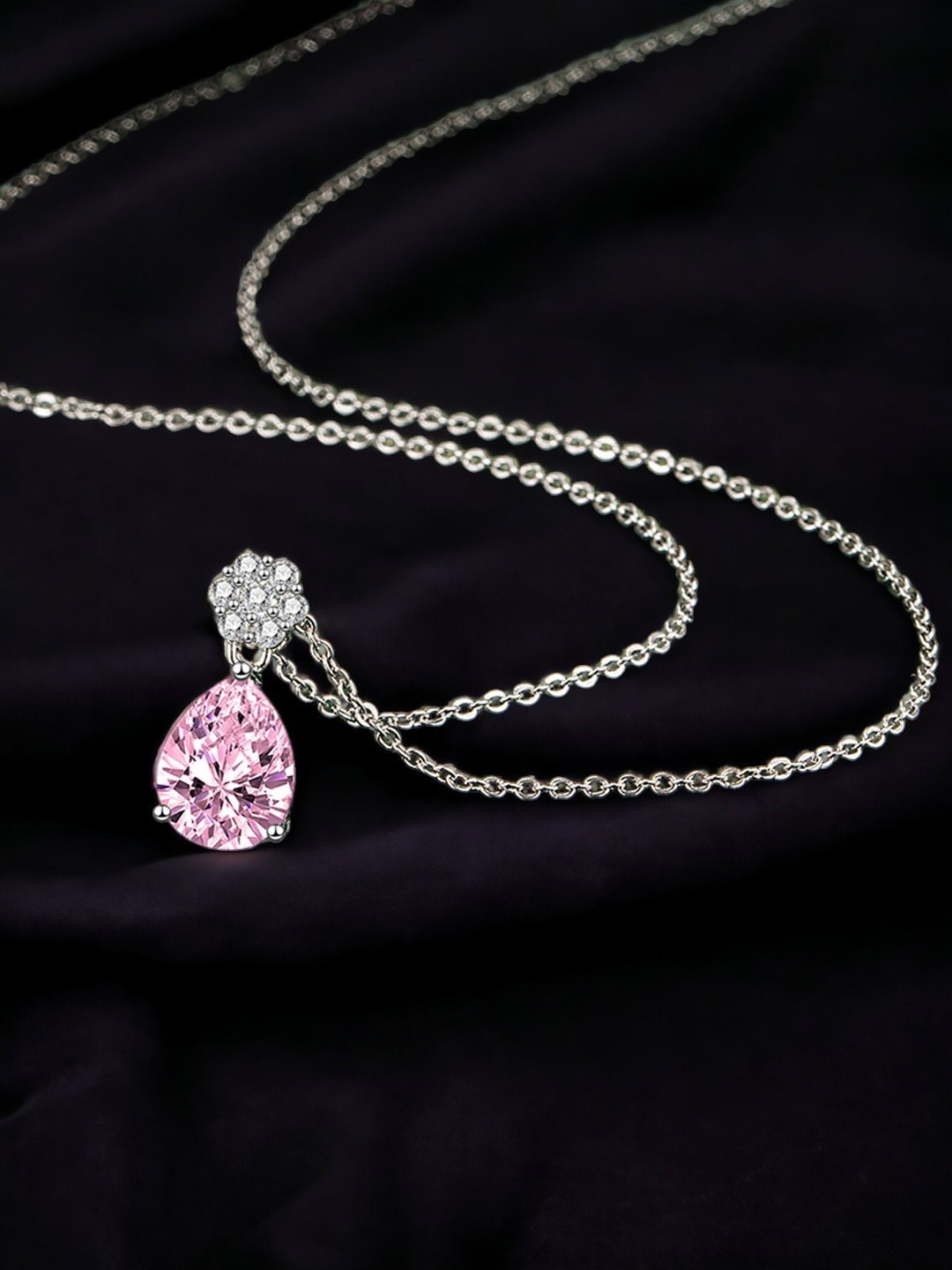 

Designs & You Silver Plated & CZ Studded Pendant, Pink