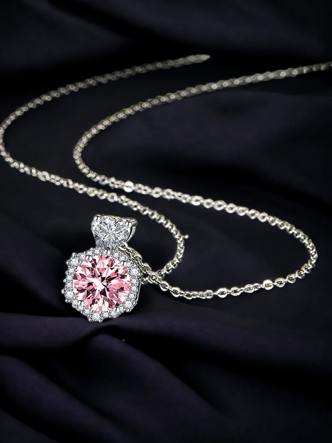 

Designs & You Silver-Plated CZ Studded Hexagonal Shape Pendant With Chain