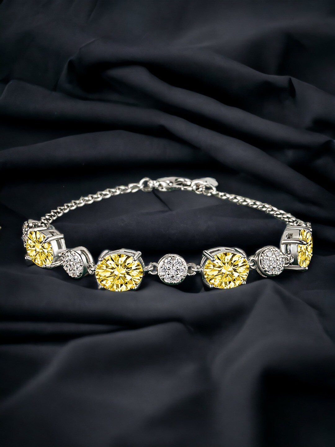 

Designs & You Women Brass Cubic Zirconia Silver-Plated Wraparound Bracelet