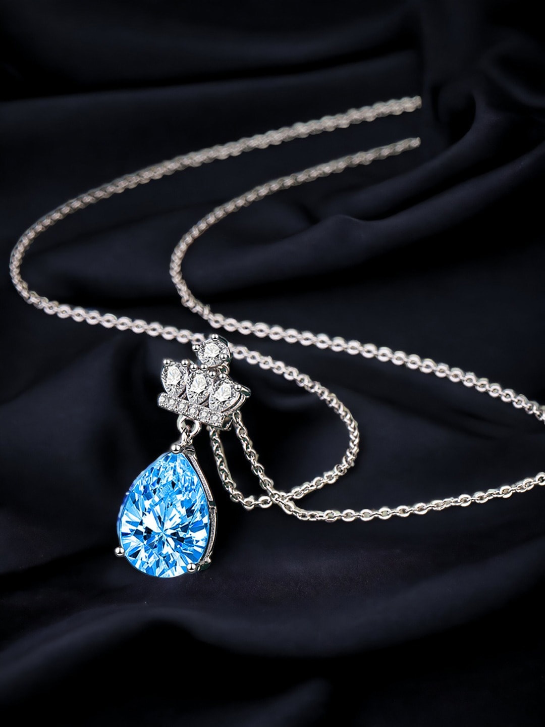 

Designs & You Silver Plated Cubic Zirconia Studded Pendant With Chain