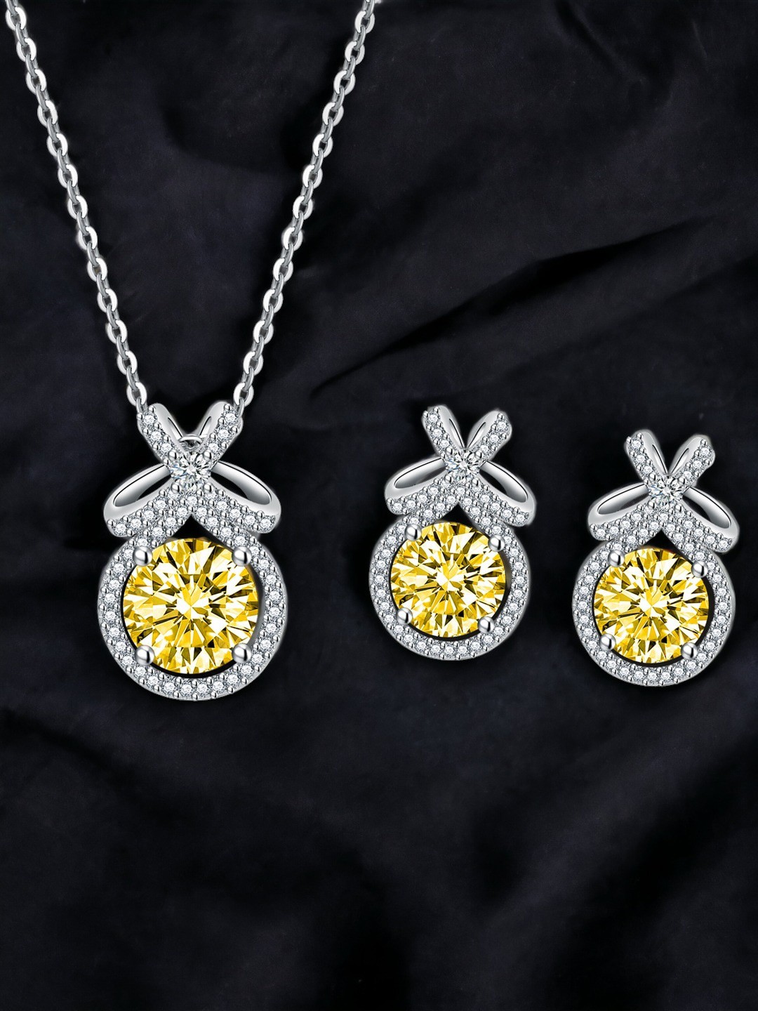

Designs & You Silver-Plated CZ-Studded Jewellery Set, Yellow