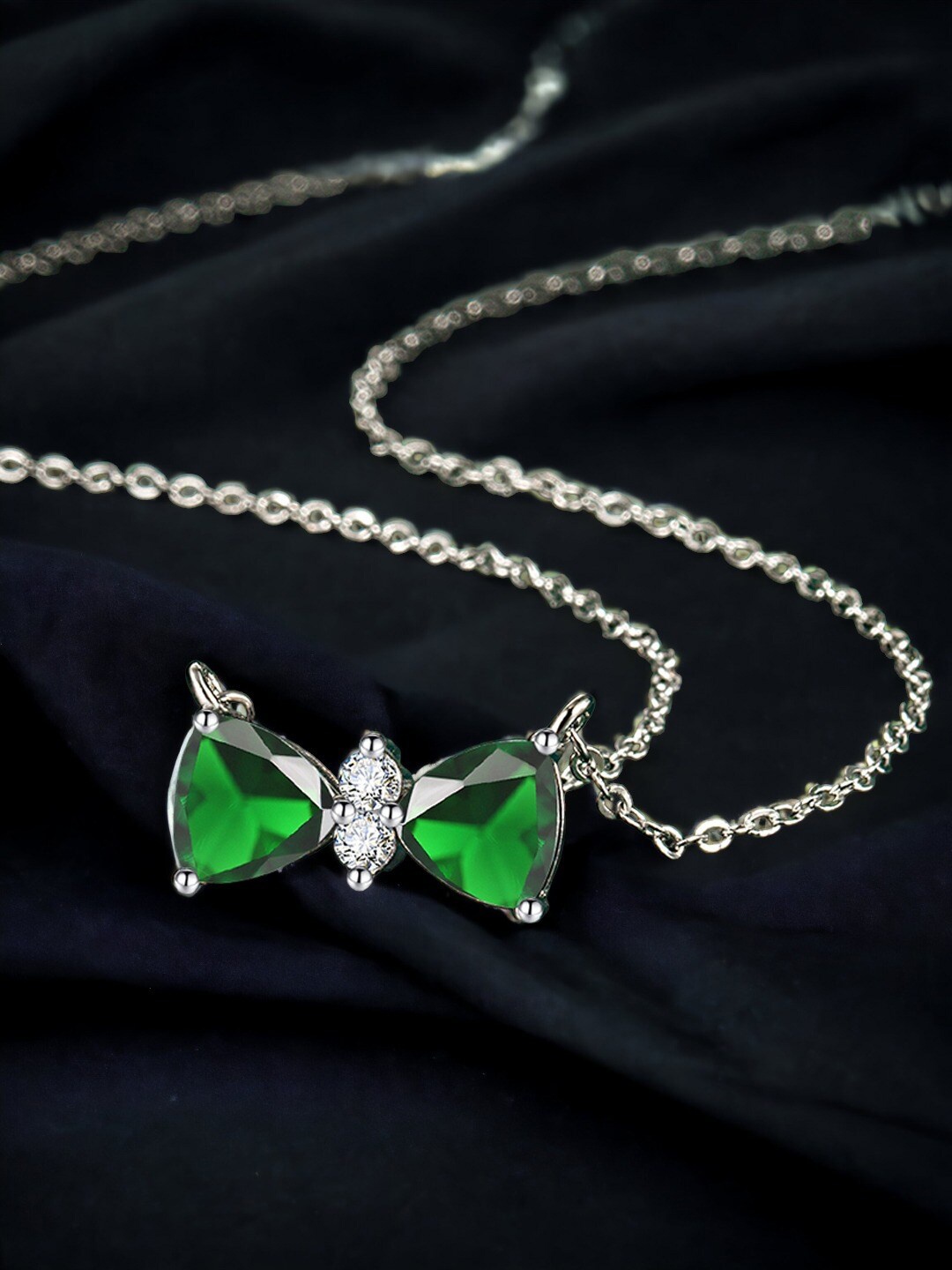 

Designs & You Silver-Plated Cubic Zirconia Studded Bow Shaped Necklace