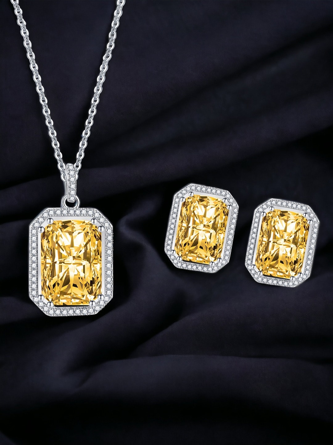 

Designs & You Silver-Plated CZ-Studded Jewellery Set, Yellow