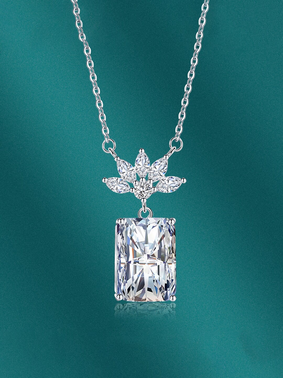 

Designs & You Silver-Plated Cubic Zirconia Studded Rectangular Shaped Necklace
