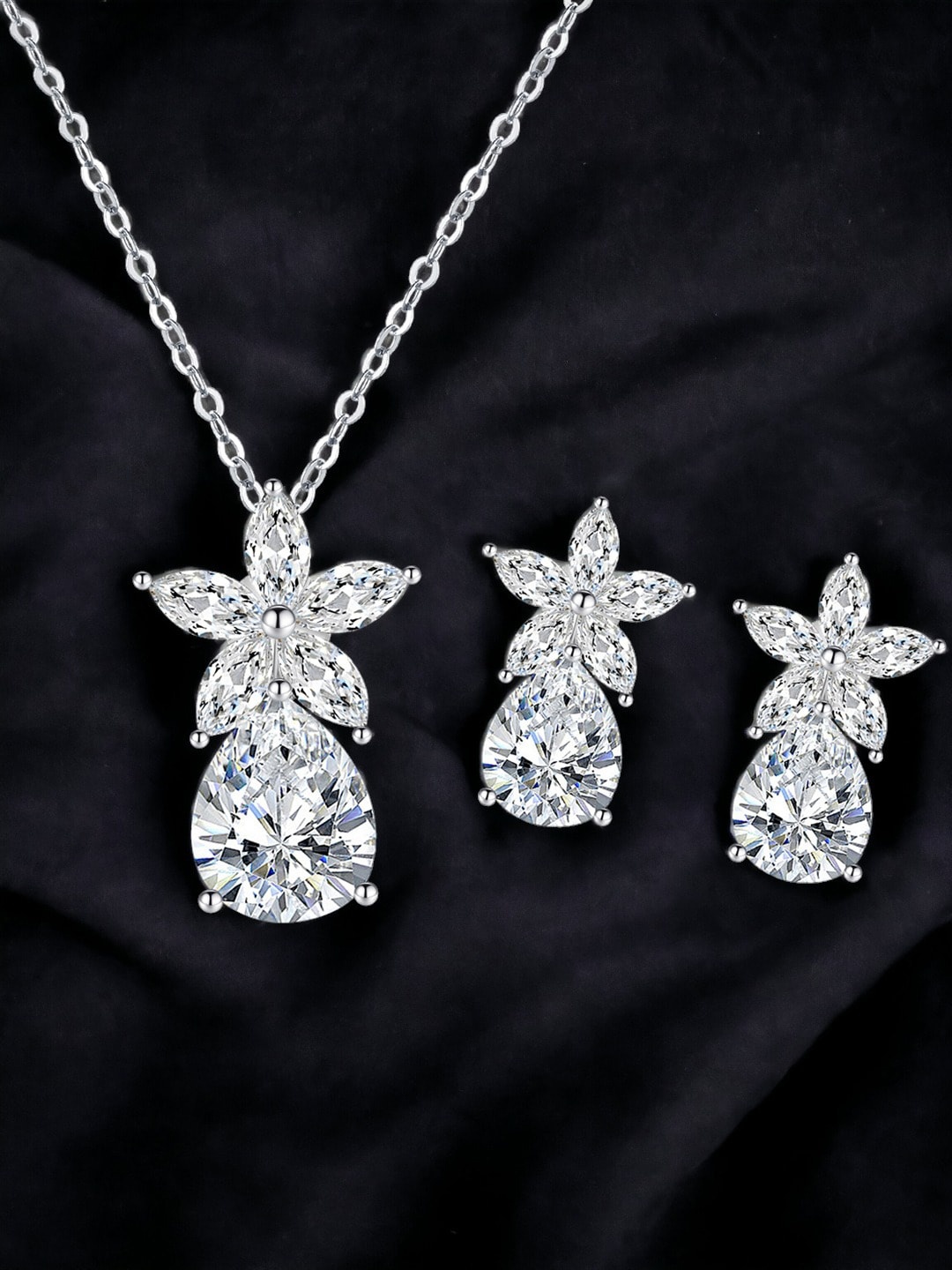 

Designs & You Silver-Plated Cubic Zirconia-Studded Jewellery Set