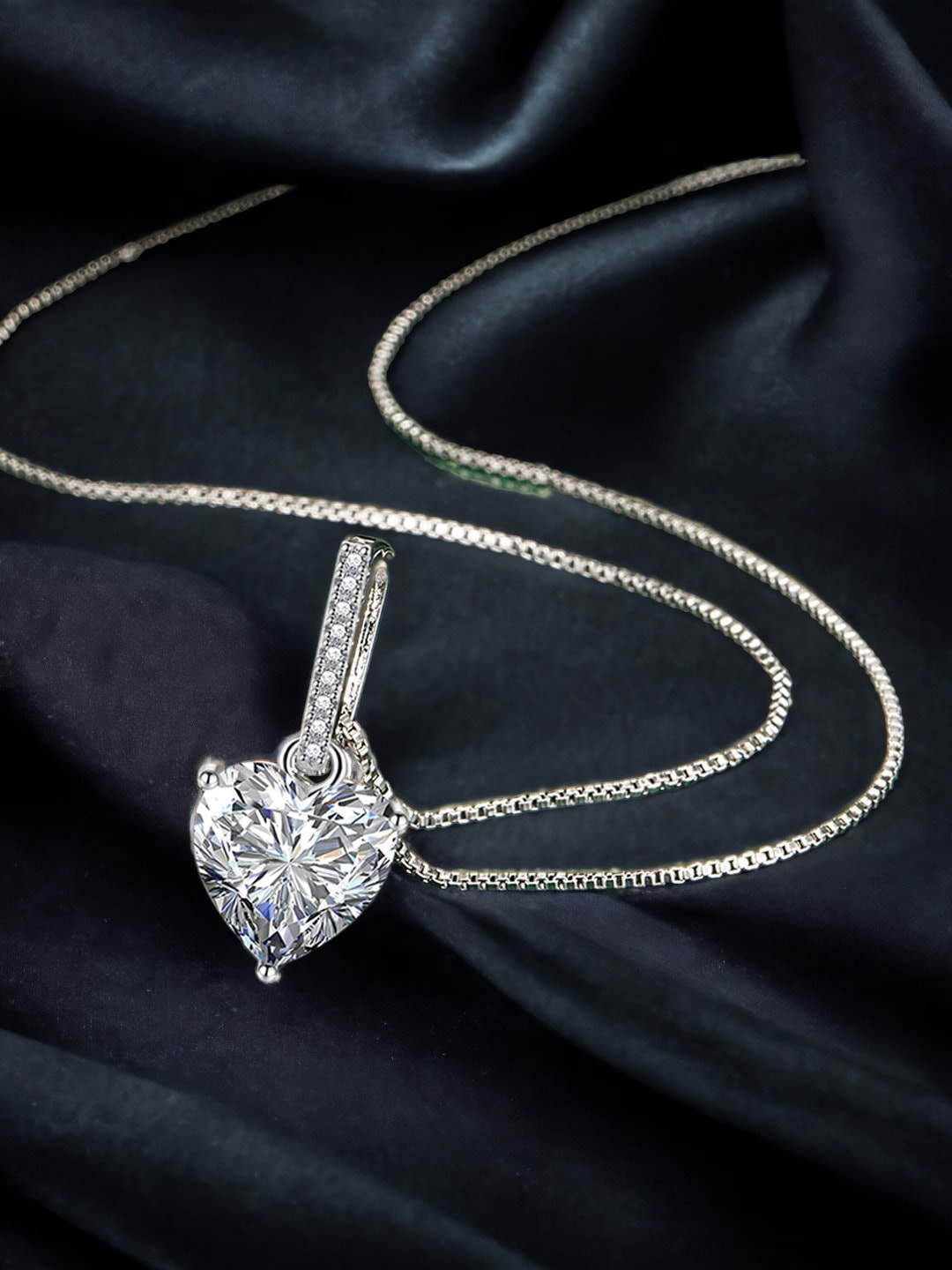 

Designs & You Silver Plated Cubic Zirconia Studded Heart Shape Pendant With Chain