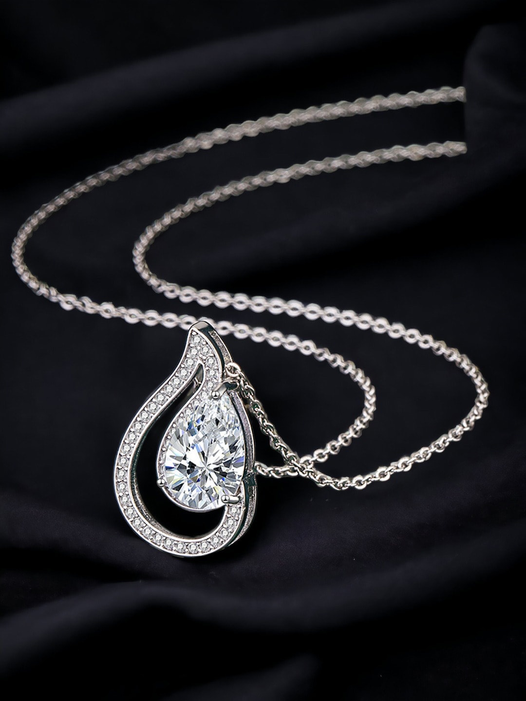 

Designs & You Silver Plated Cubic Zirconia Stone-Studded Pendant & Chain