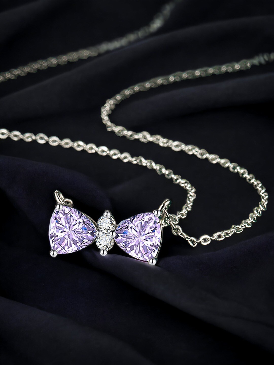

Designs & You Silver-Plated Cubic Zirconia Studded Bow Shaped Necklace