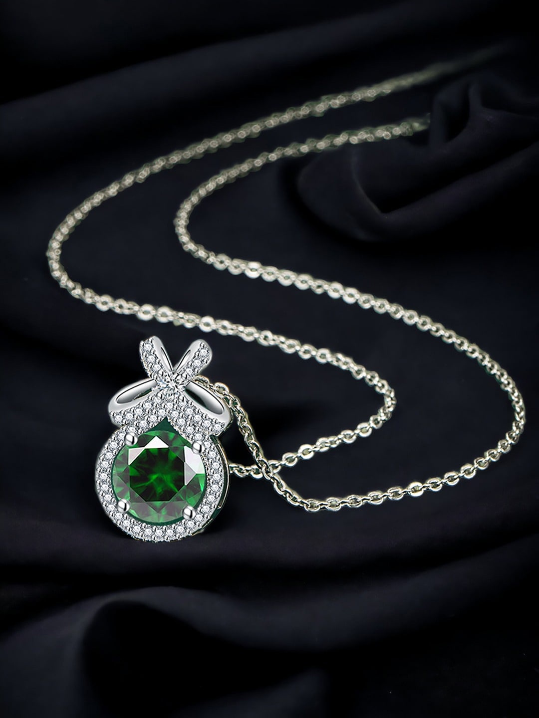 

Designs & You Silver Plated Cubic Zirconia Studded Pendant With Chain