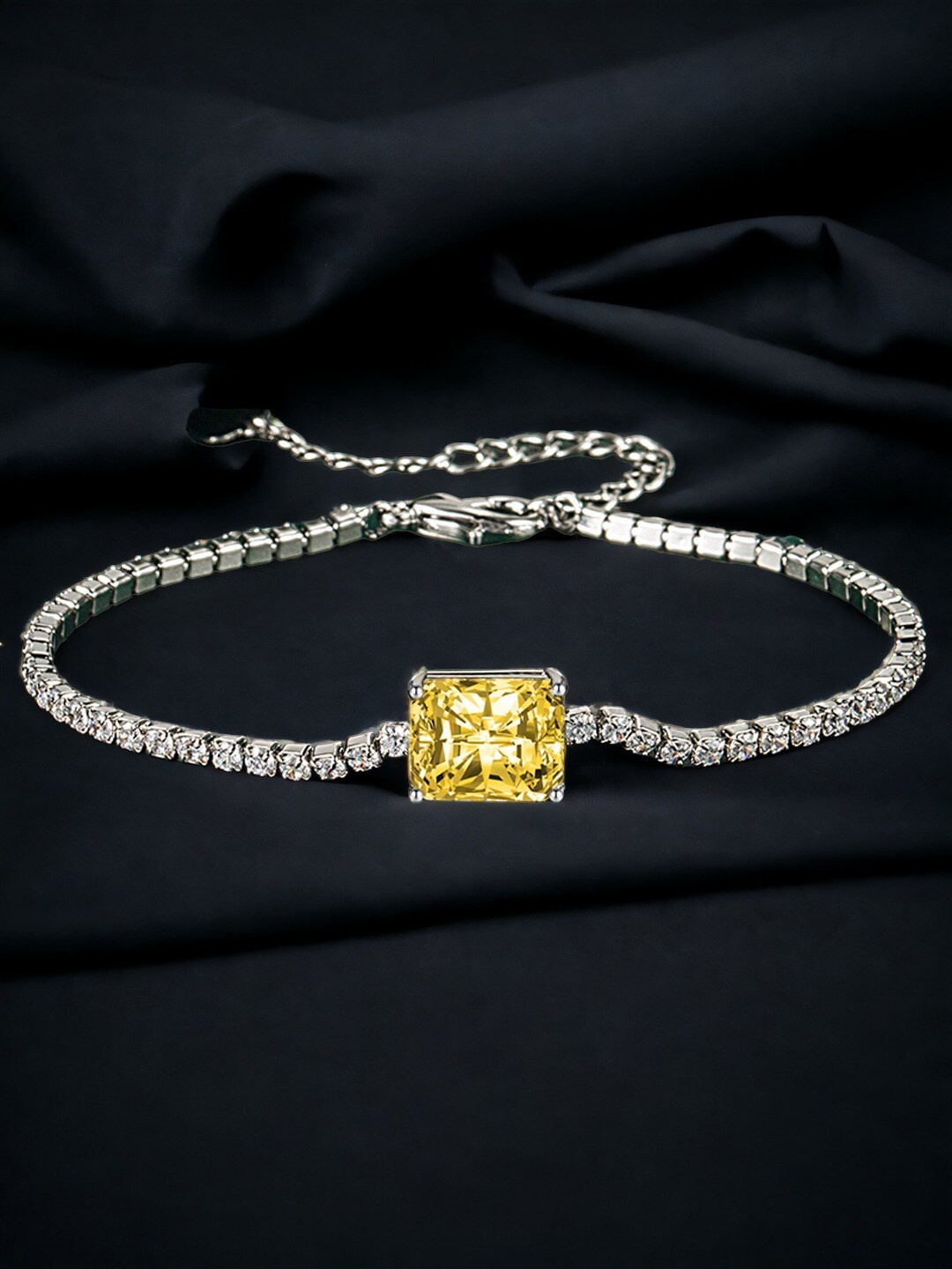 

Designs & You Women Brass Cubic Zirconia Silver-Plated Wraparound Bracelet