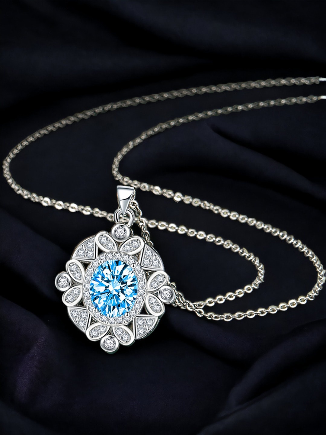 

Designs & You Silver-plated CZ-studded Floral Pendant with Chain