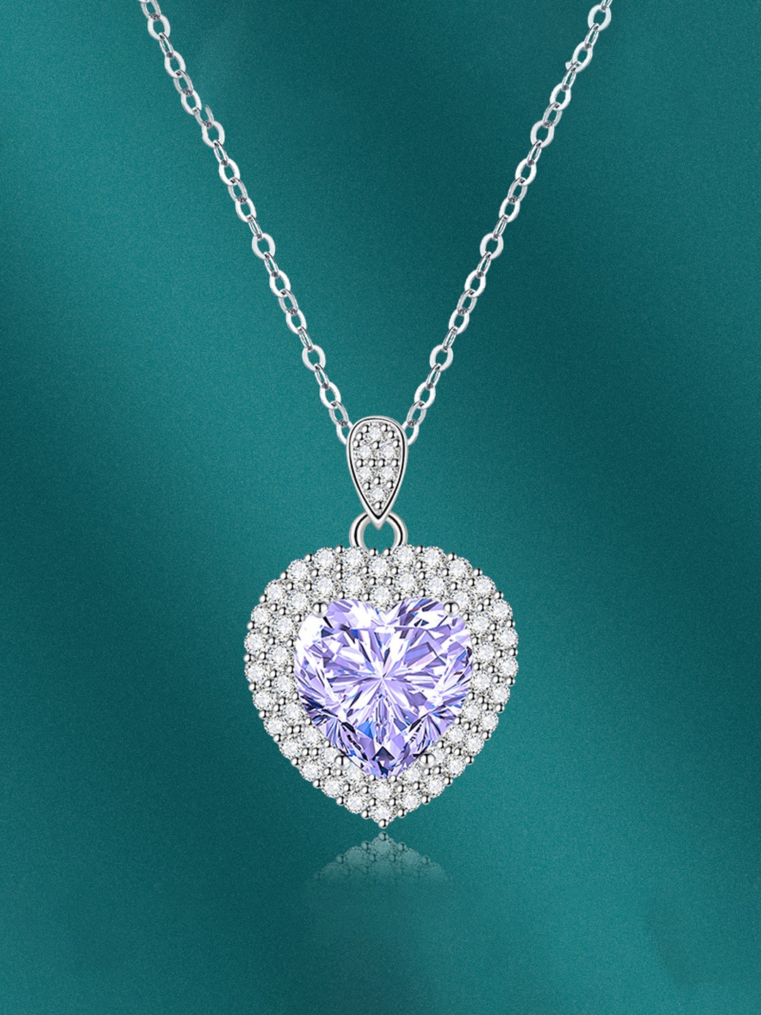 

Designs & You Silver-Plated CZ Studded Heart Inspired Pendant With Chain