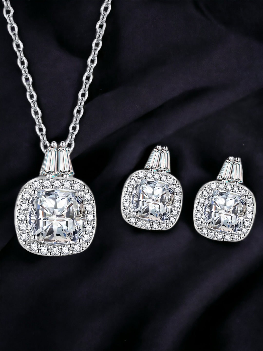 

Designs & You Silver-Plated Cubic Zirconia Studded Pendant Jewellery Set, White