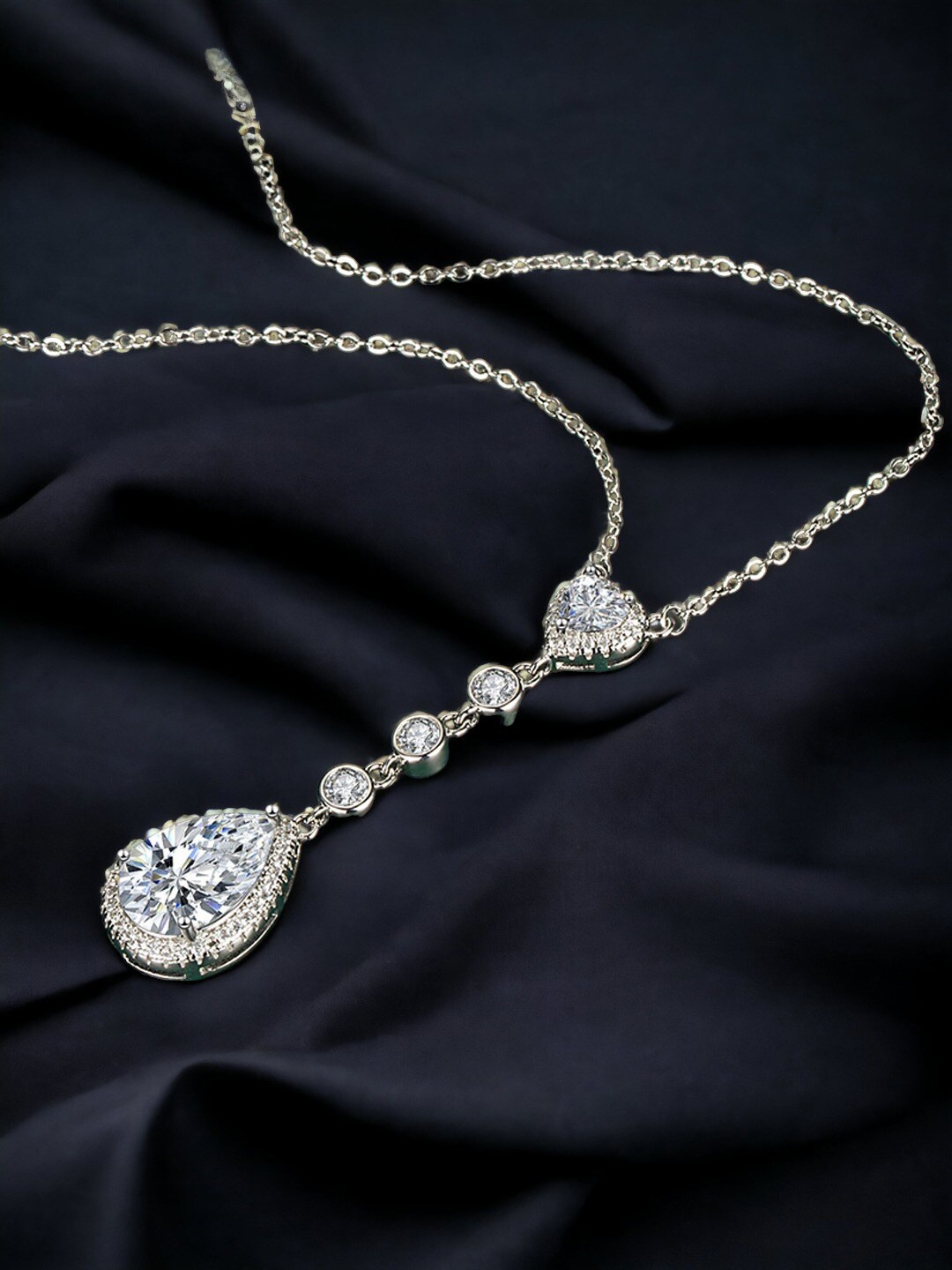 

Designs & You Brass Silver-Plated Cubic Zirconia-Studded Necklace