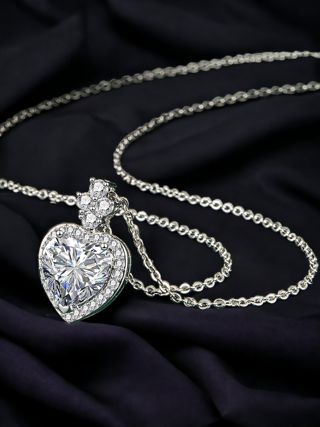 

Designs & You Silver Plated & Cubic Zirconia Studded Pendant With Chain