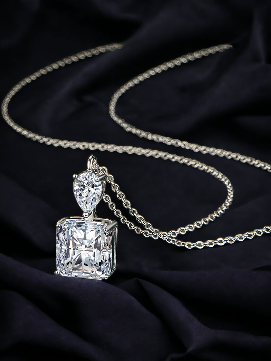 

Designs & You Silver-Plated Cubic Zirconia Studded Pendant With Chain