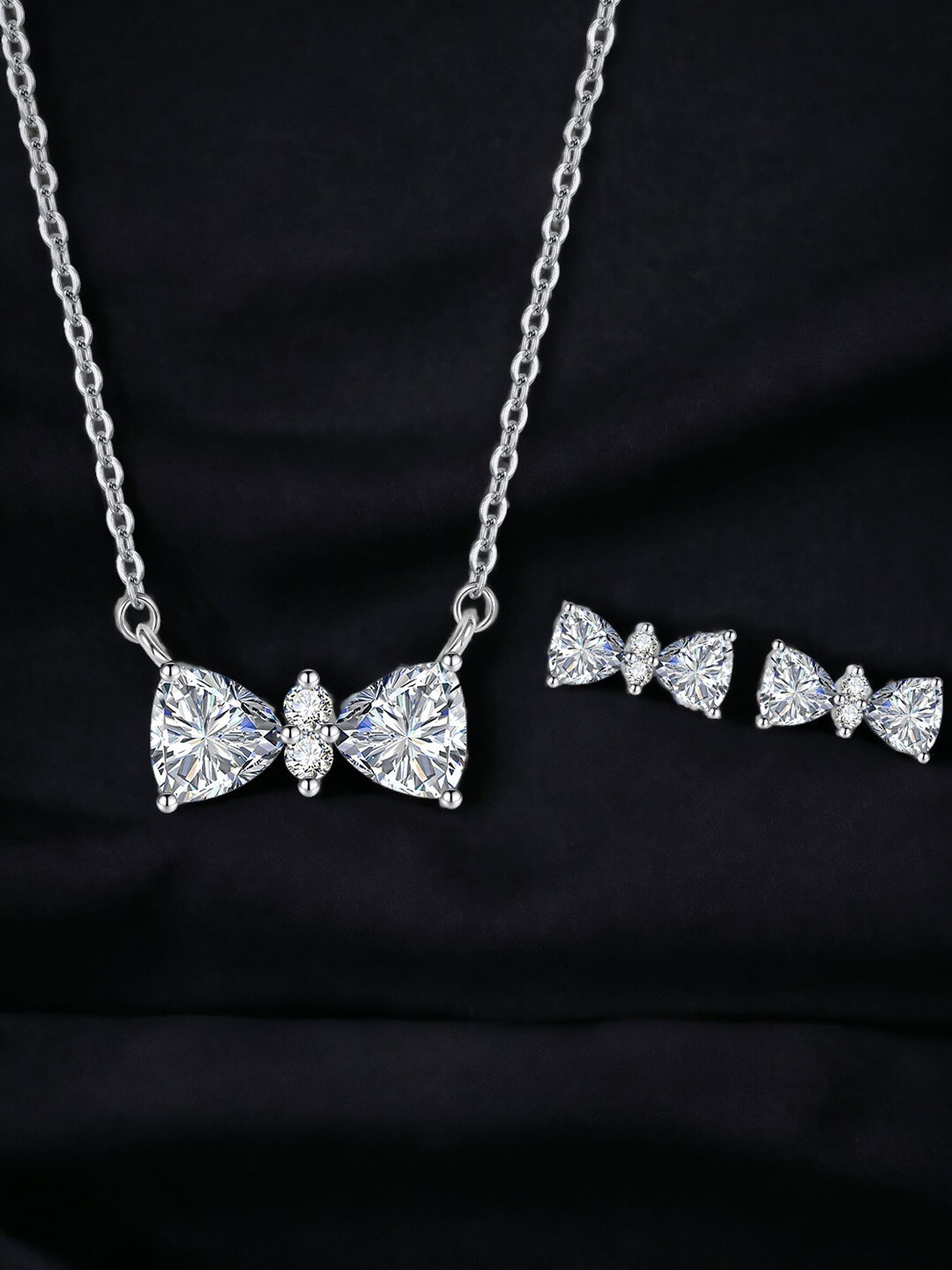 

Designs & You Silver-Plated Cubic Zirconia Studded Necklace With Earings