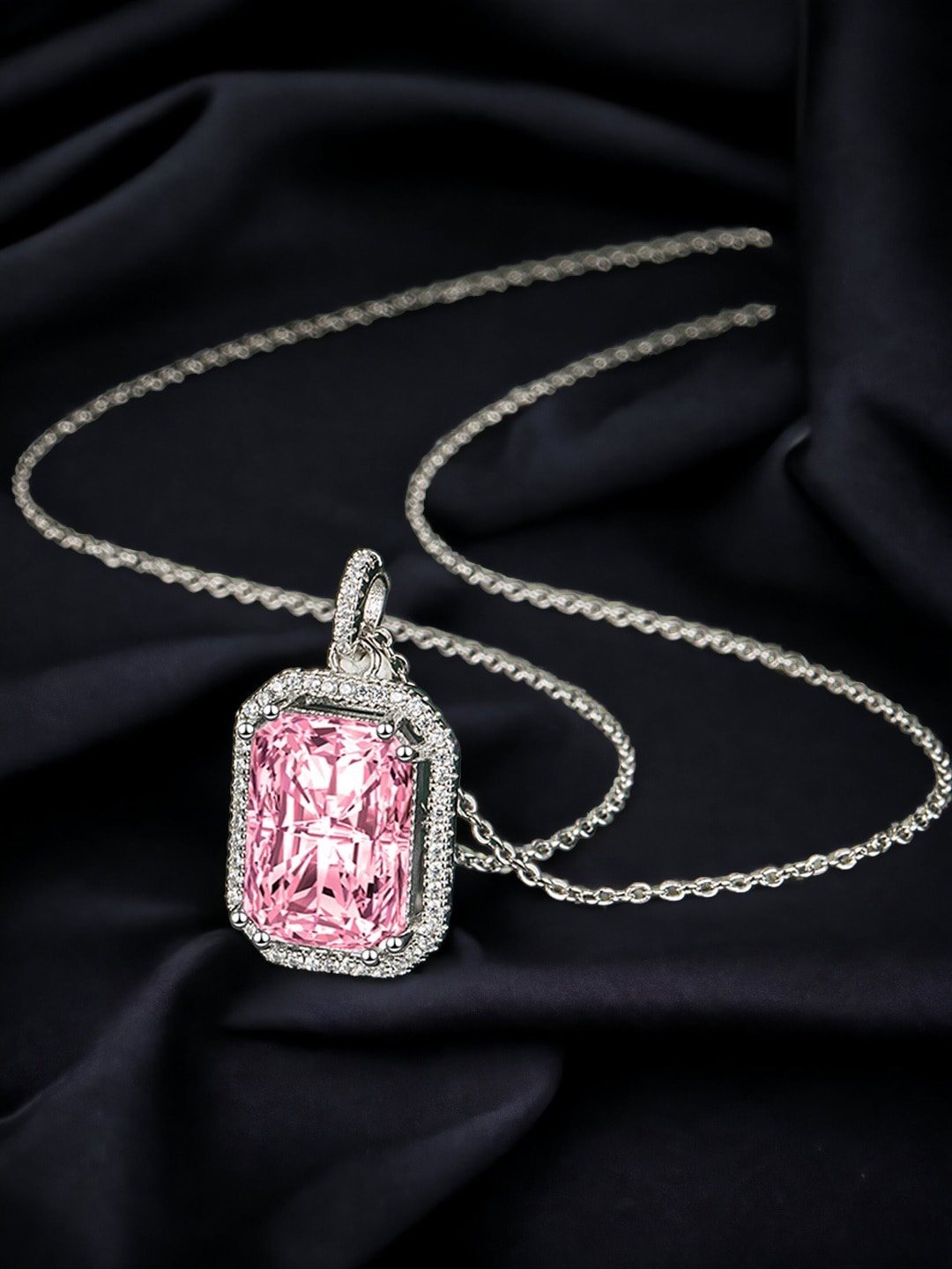 

Designs & You Silver-Plated Cubic Zirconia Studded Geometric Pendant With Chain