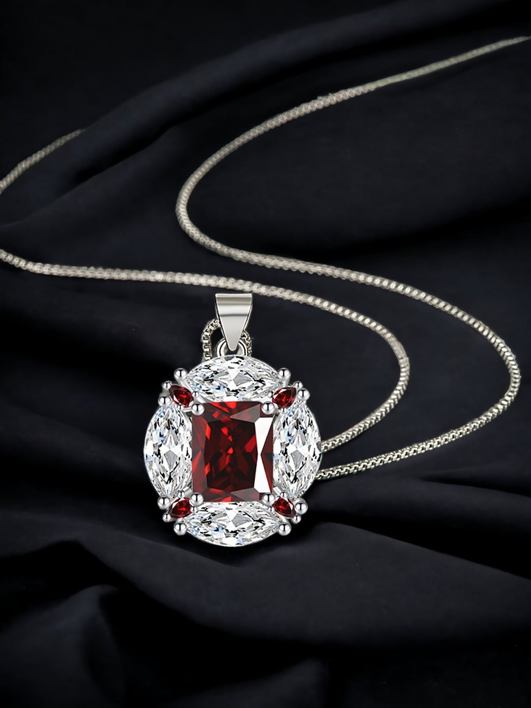 

Designs & You Silver-Plated CZ-Studded Pendant With Chain