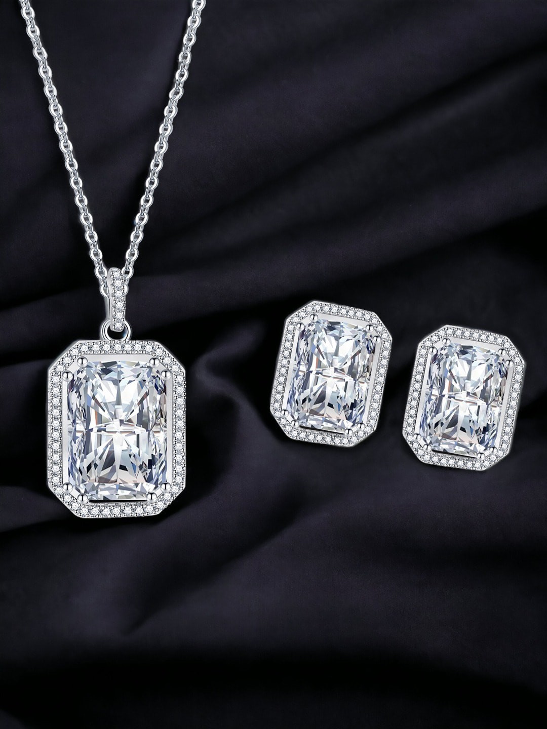 

Designs & You Silver-Plated Cubic Zirconia Studded Pendant Jewellery Set, White