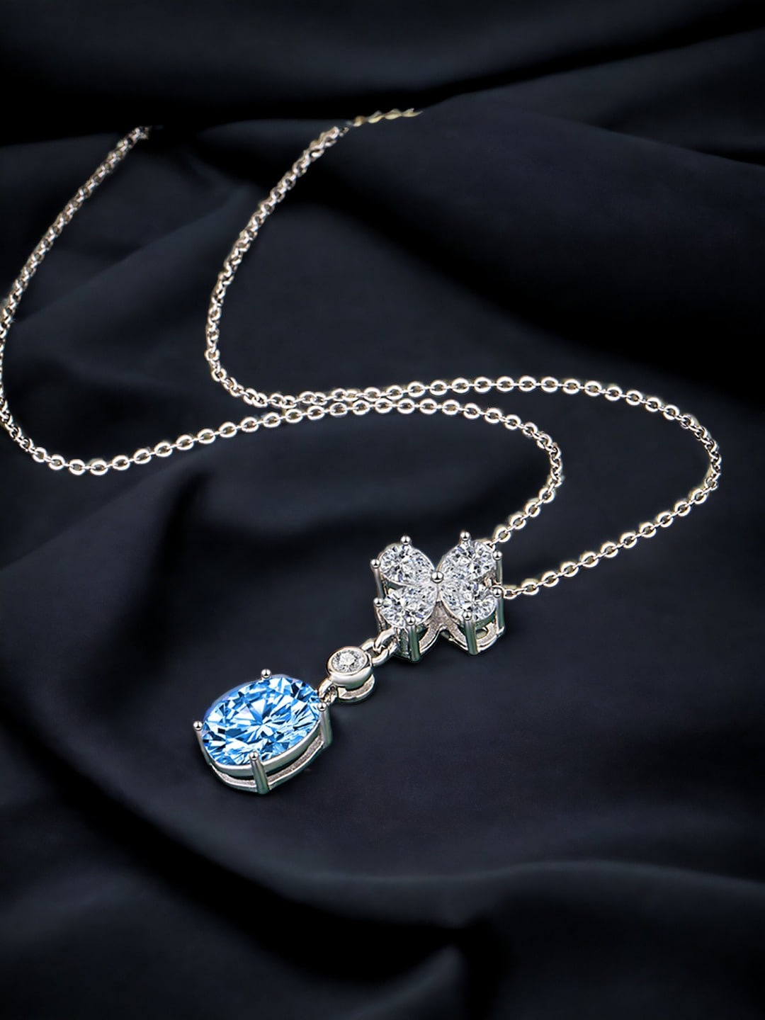 

Designs & You Silver-Plated CZ-Studded & Teardrop-Charm Pendant With Chain