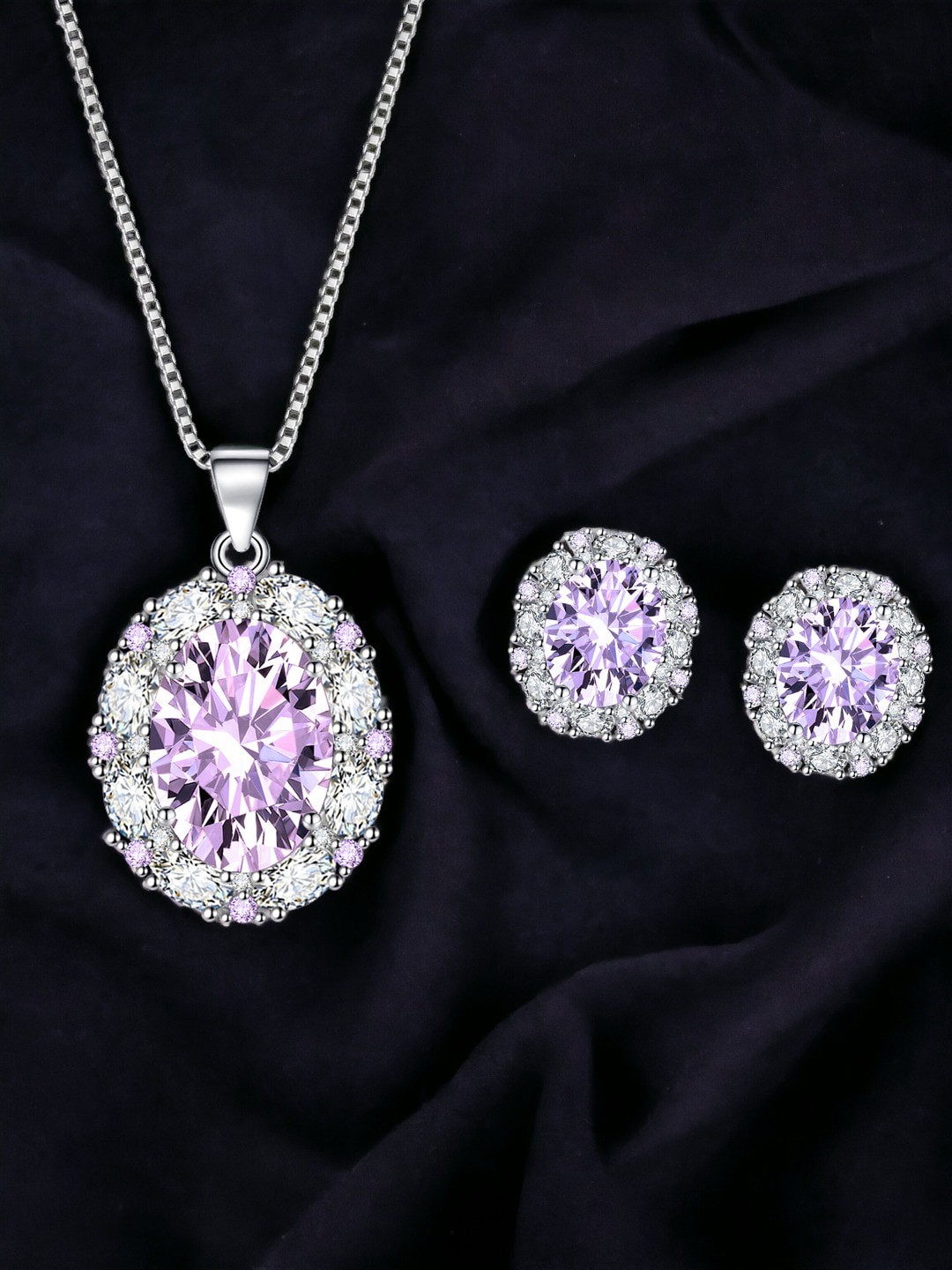 

Designs & You Silver-Plated CZ-Studded Brass Pendant Jewellery Set