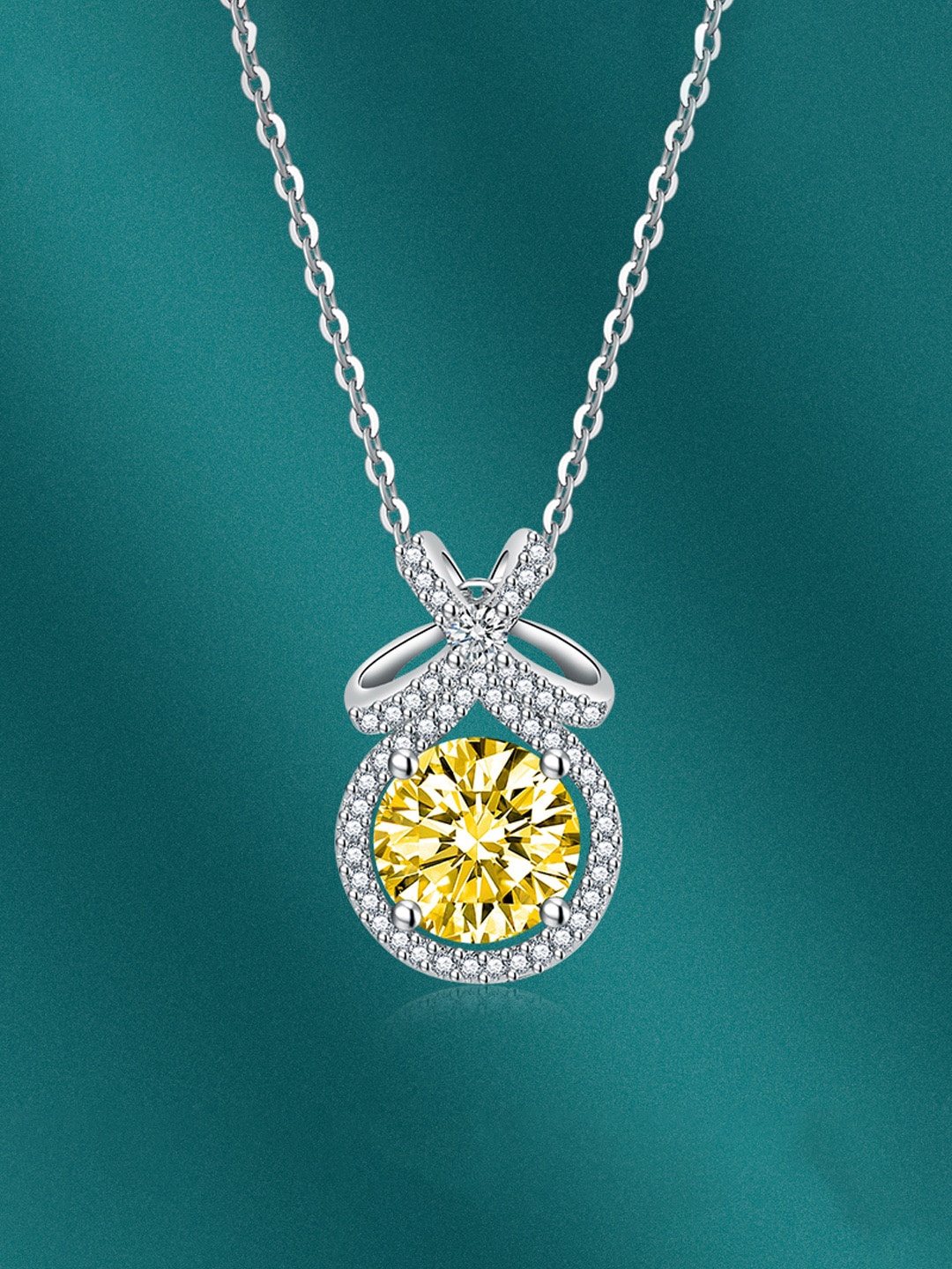 

Designs & You Silver-Plated CZ Studded Pendant With Chain