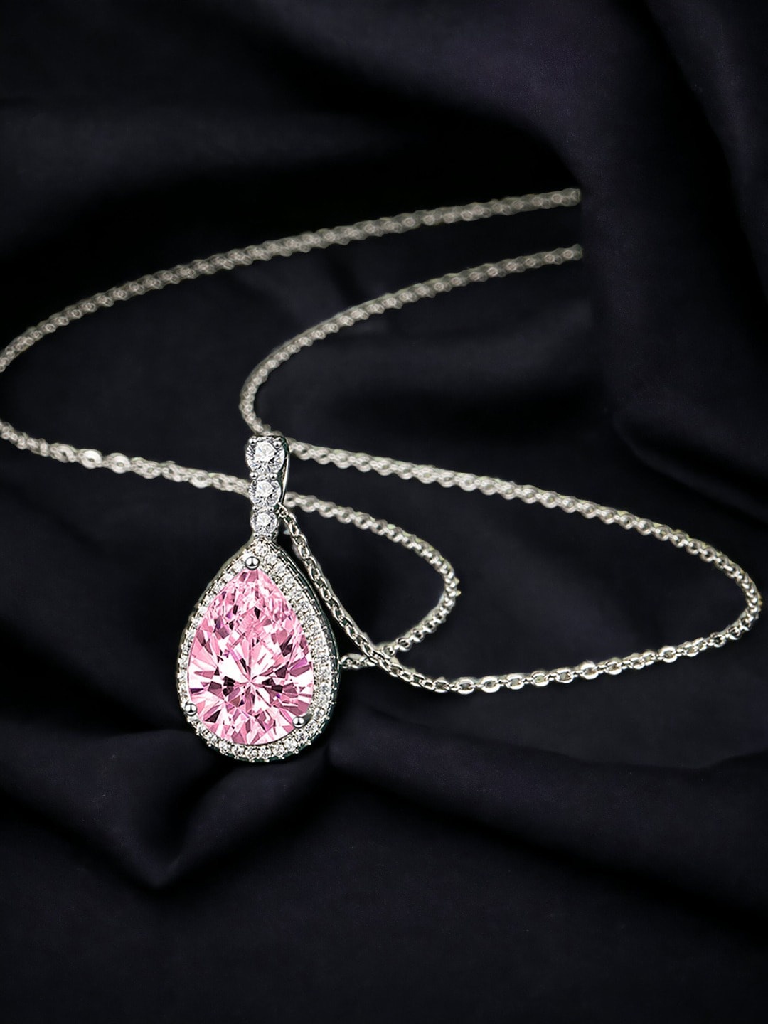 

Designs & You Silver Plated & CZ Studded Pendant With Chain, Pink