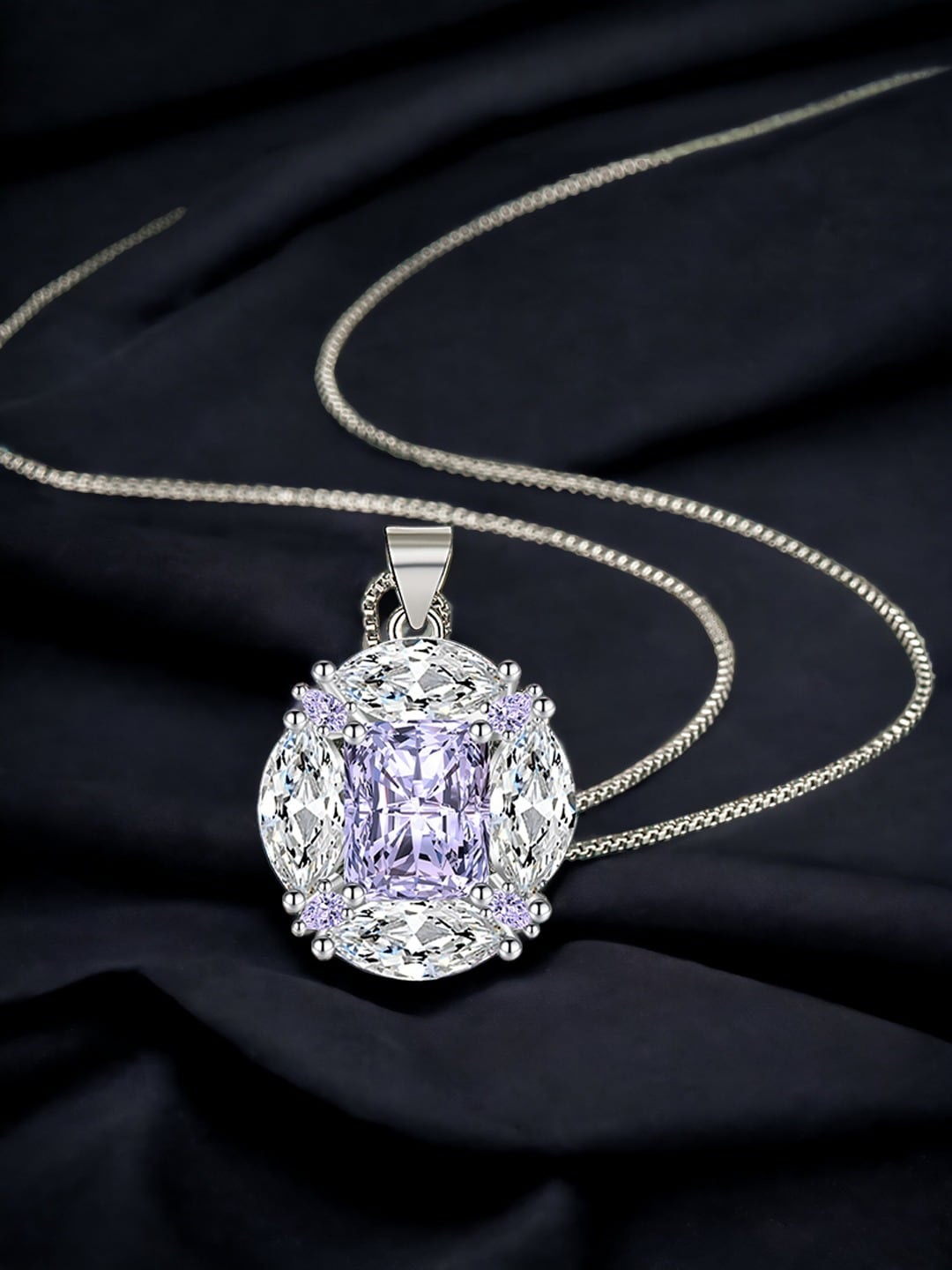 

Designs & You Silver-Plated CZ Studded Pendant With Chain