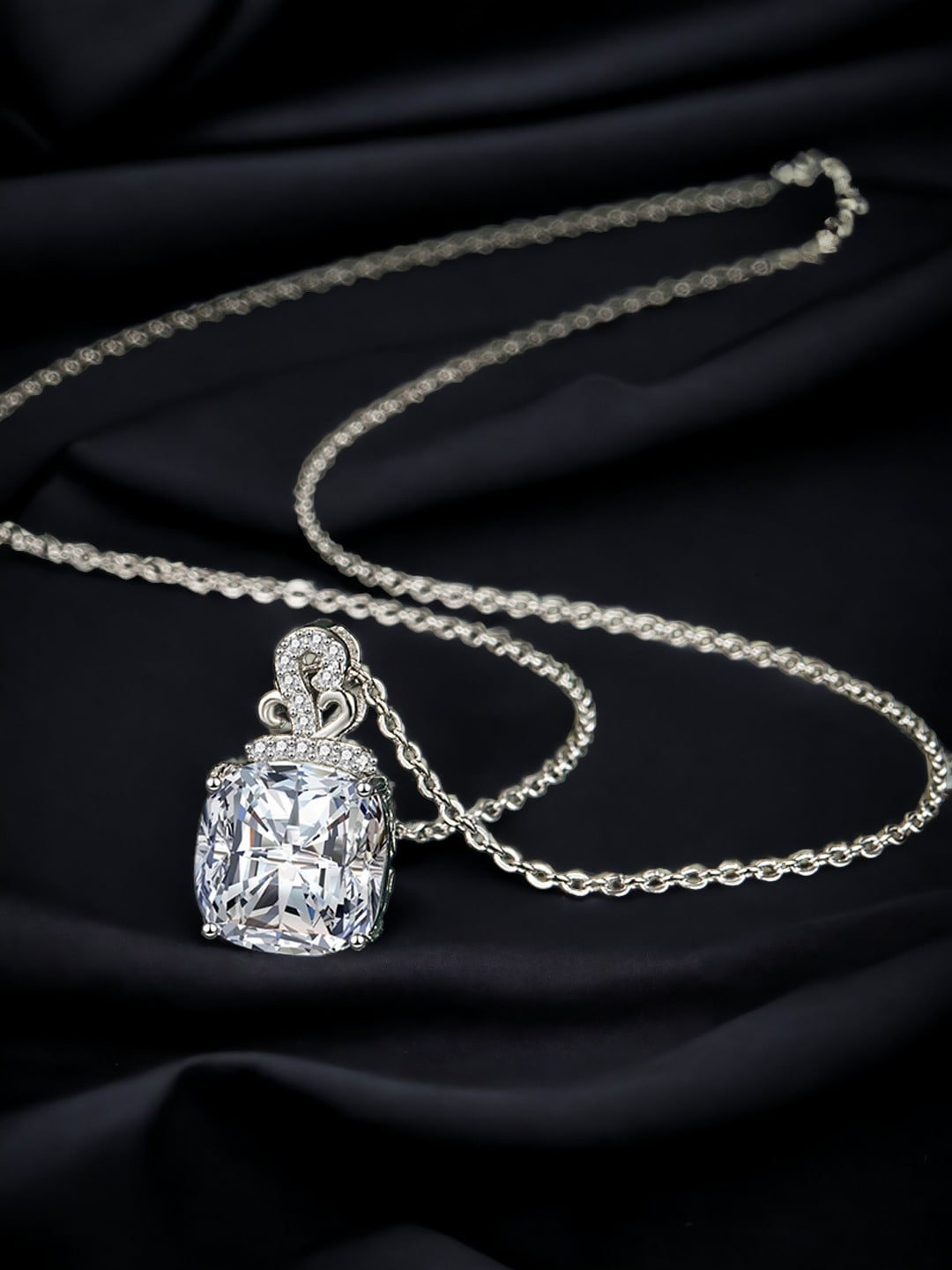 

Designs & You Silver-Plated CZ Studded Pendant With Chain