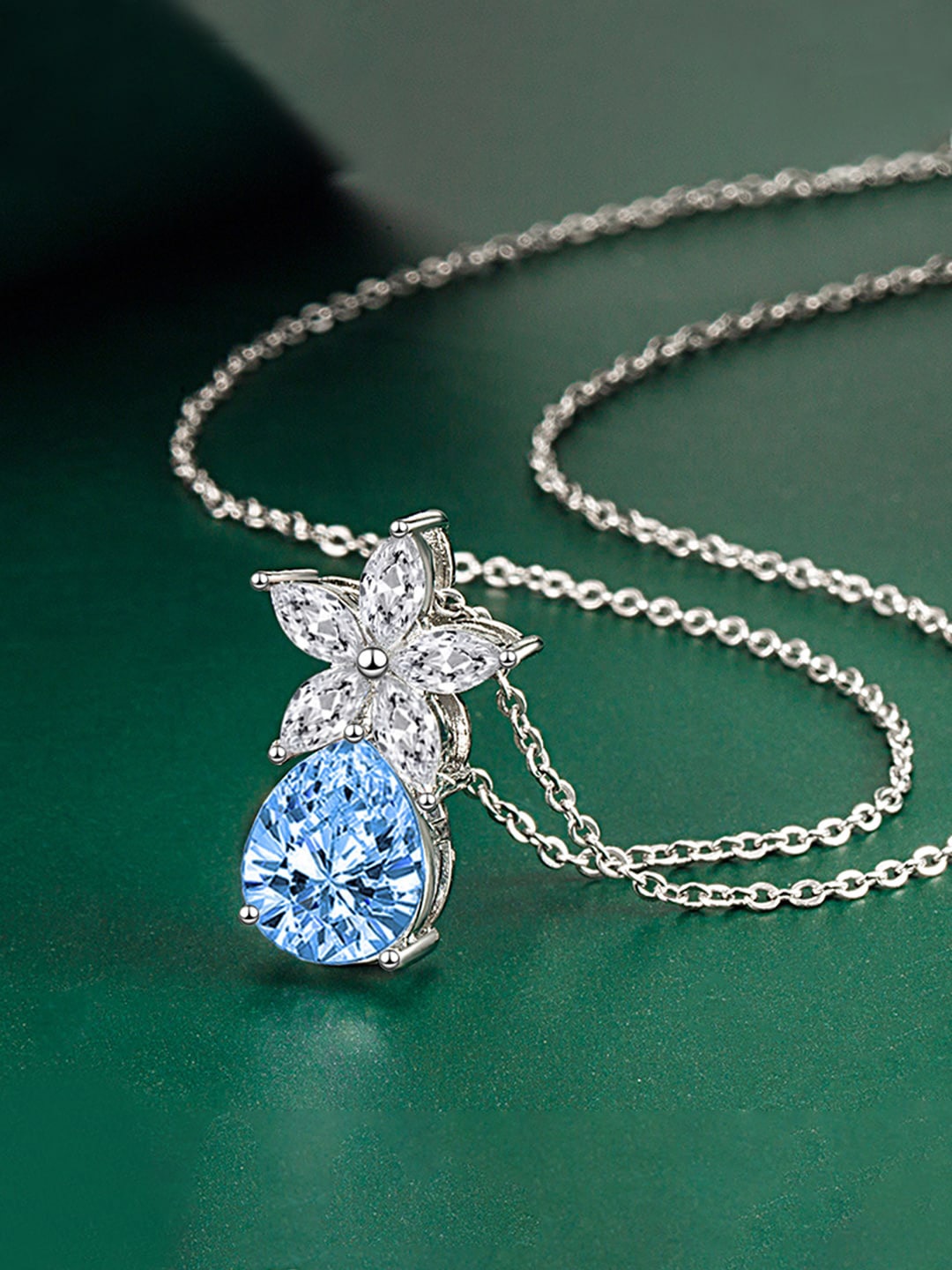 

Designs & You Silver Plated Cubic Zirconia Studded Pendant, Blue