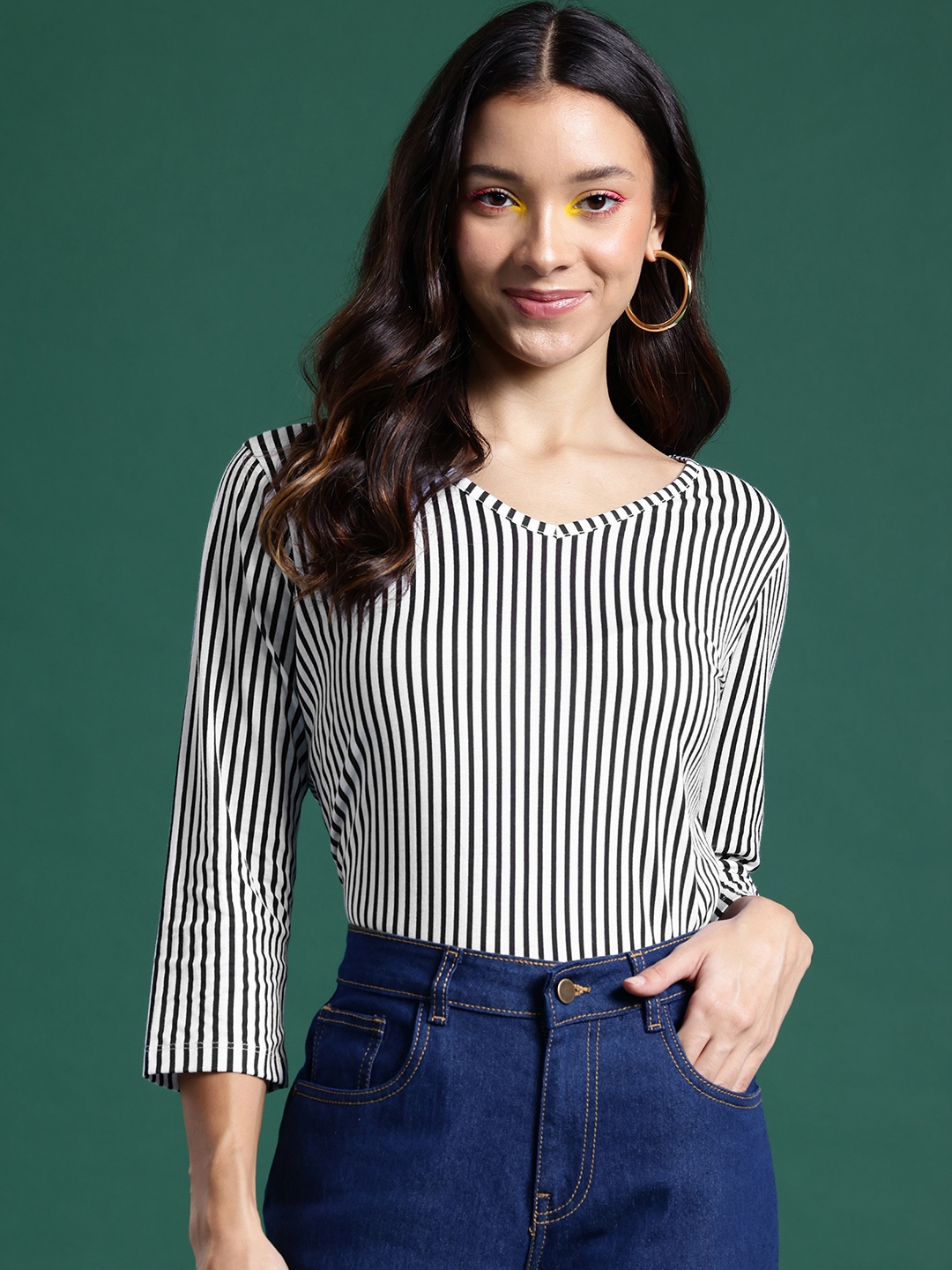 

DressBerry Striped Pure Cotton T-shirt, White