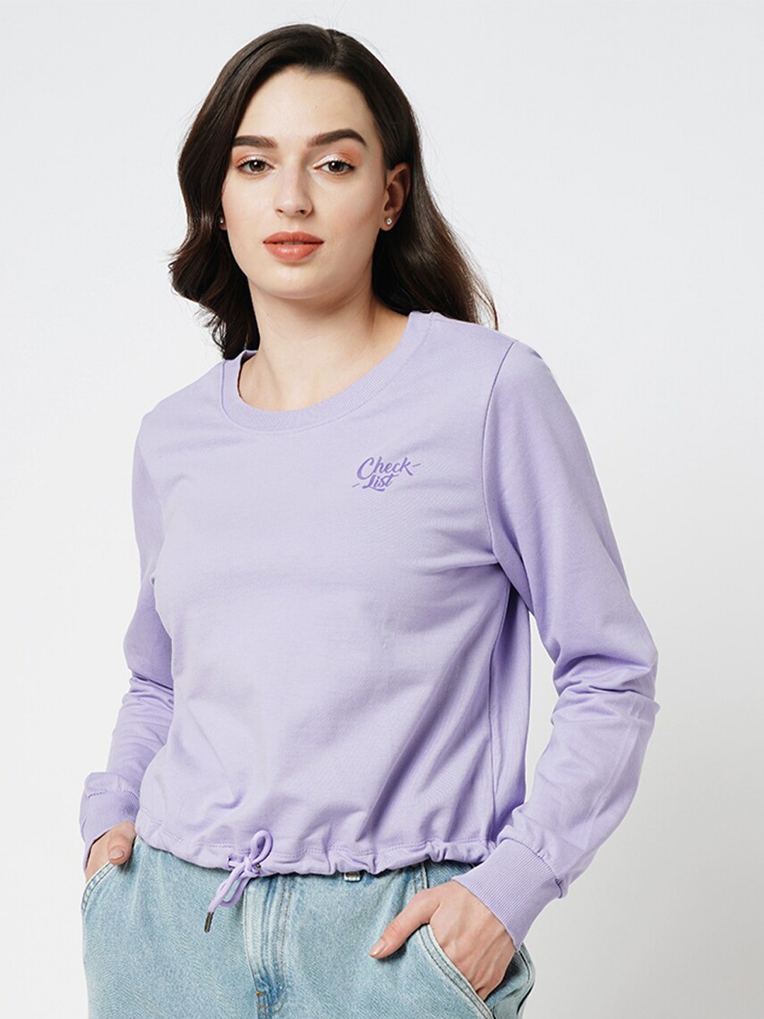 

ONLY Round Neck Pure Cotton Pullover Sweatshirt, Lavender