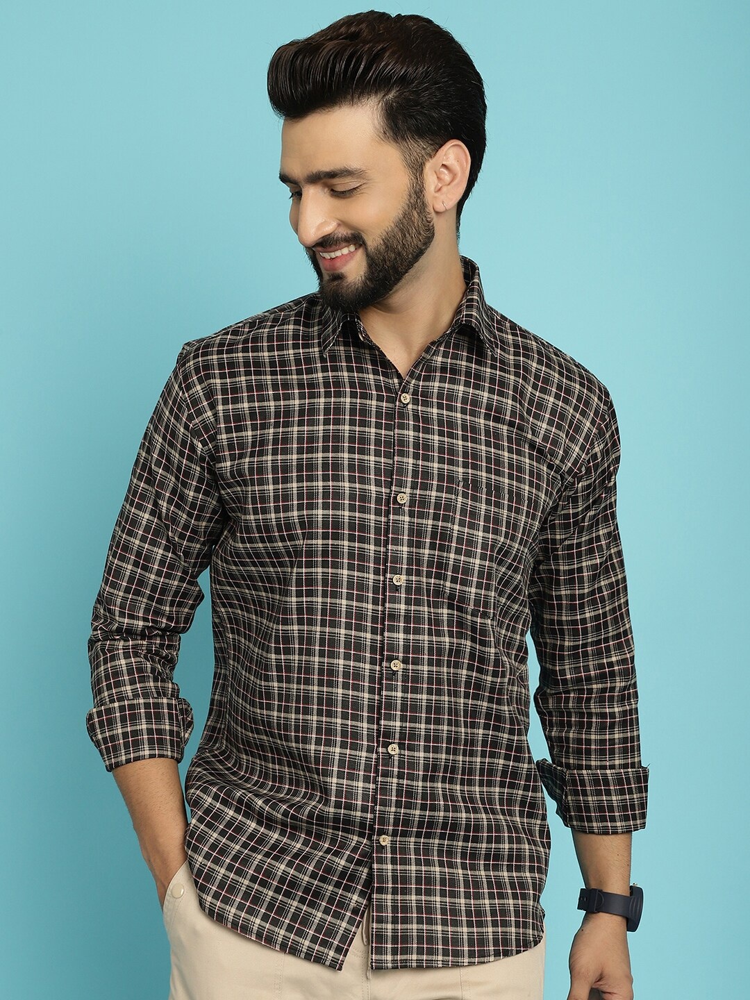 

Armaan Ethnic Classic Checked Cotton Casual Shirt, Brown