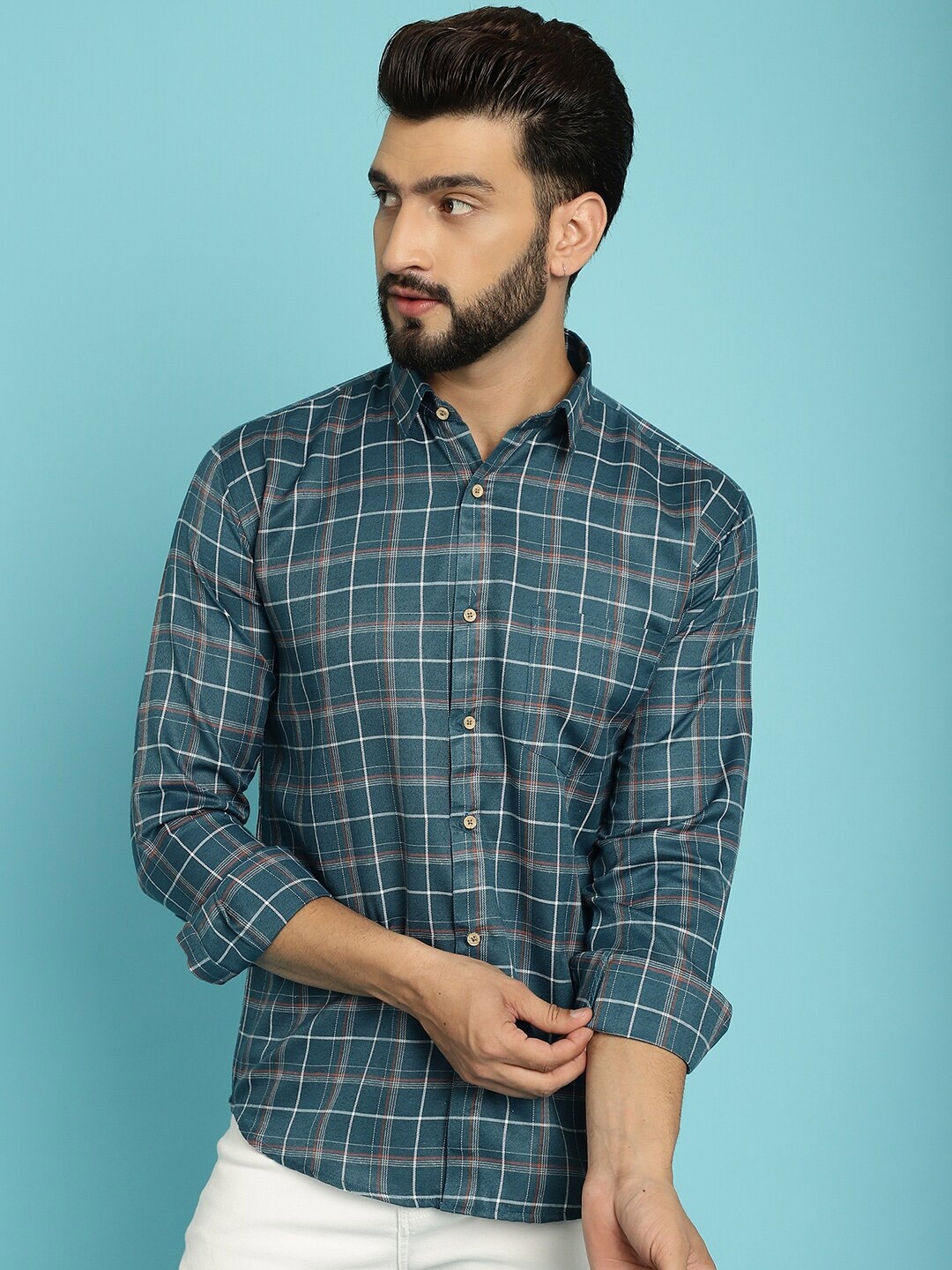 

Armaan Ethnic Tartan Checked Classic Regular Fit Cotton Casual Shirt, Sea green
