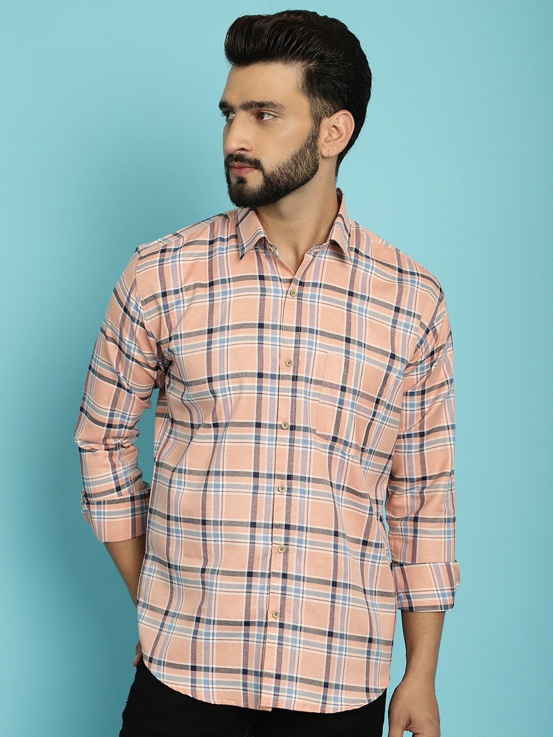 

Armaan Ethnic Tartan Checked Classic Regular Fit Cotton Casual Shirt, Peach