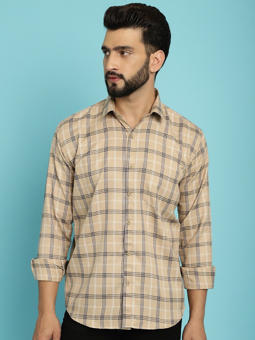 

Armaan Ethnic Classic Checked Cotton Casual Shirt, Camel brown